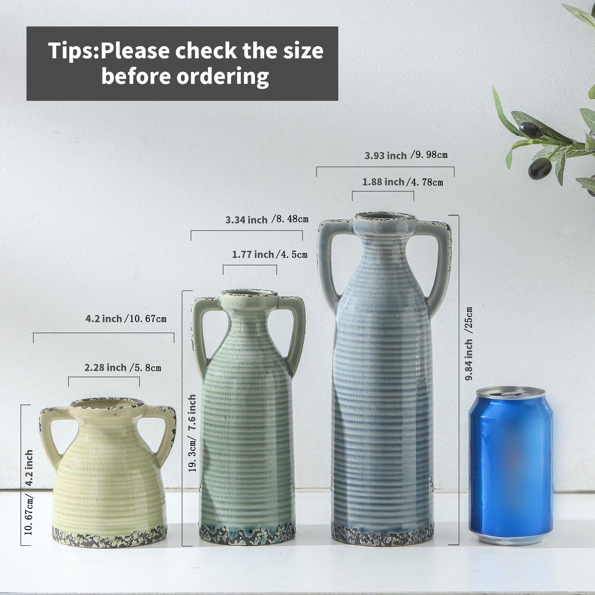 Ceramic Vase Set of 3 Rustic Crackle Farmhouse Vases for - Lyeec Official Imagery - 4
