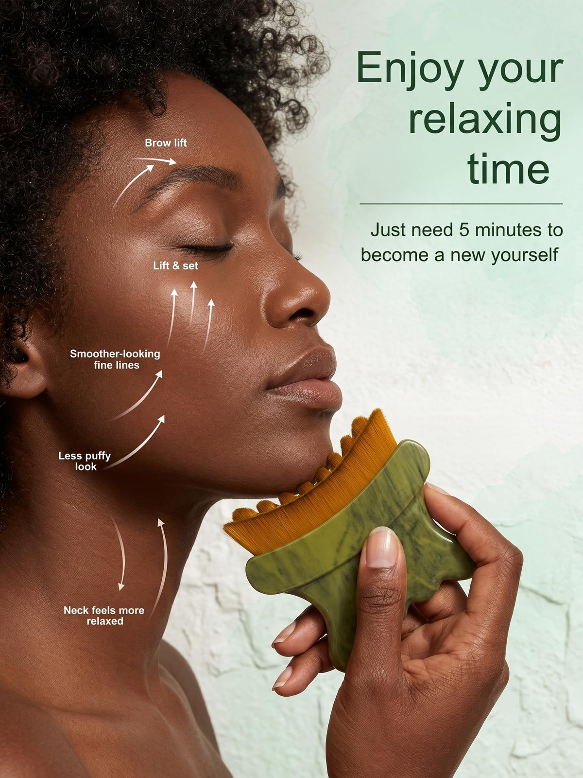 Lymphatic Contour Face Brush 3 in 1 Jade Gua Sha Facial - Vyridell Official Imagery - 6