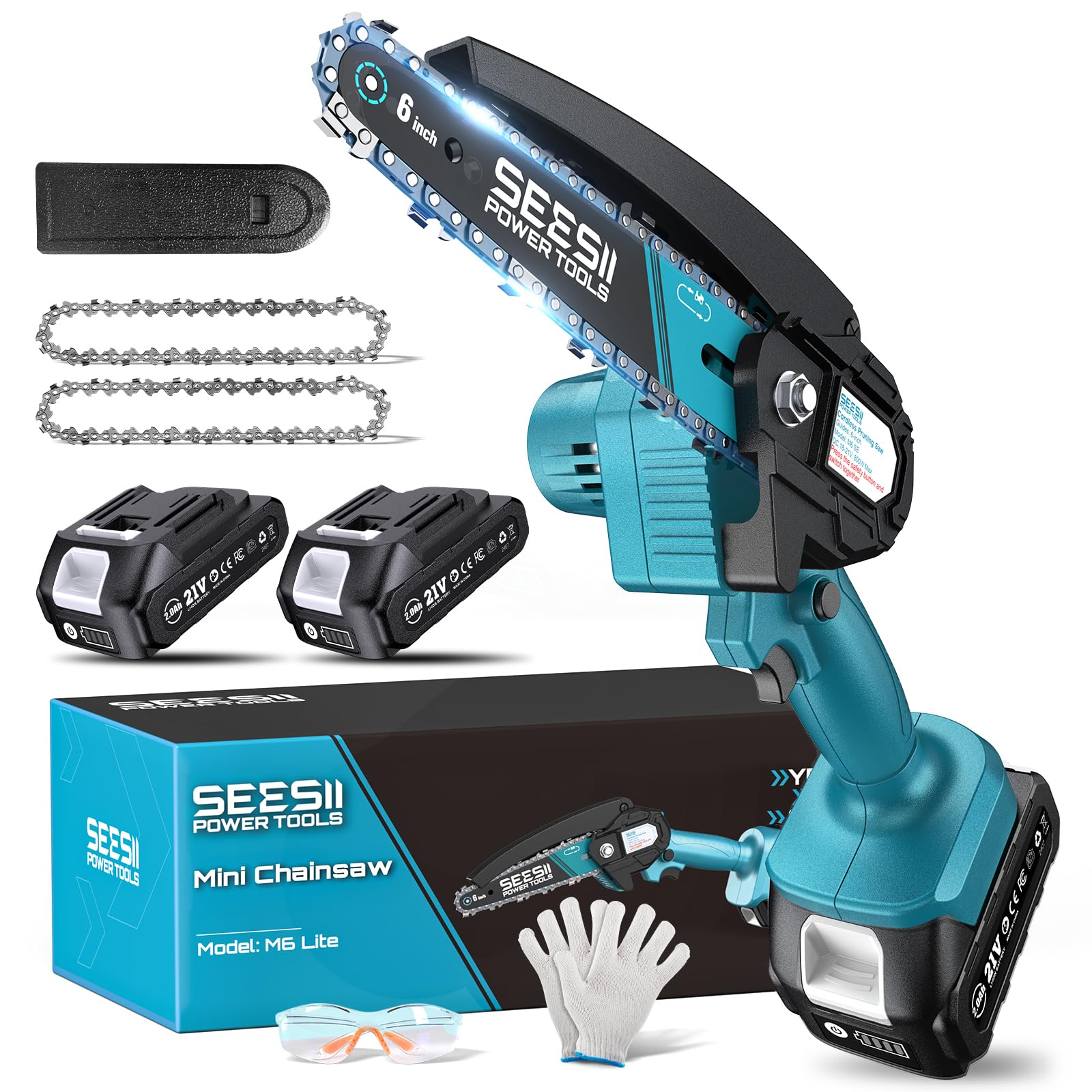 Seesii Mini Chainsaw, 6-inch Mini Chainsaw Cordless, Handheld Ele by Seesii - Angle View 1