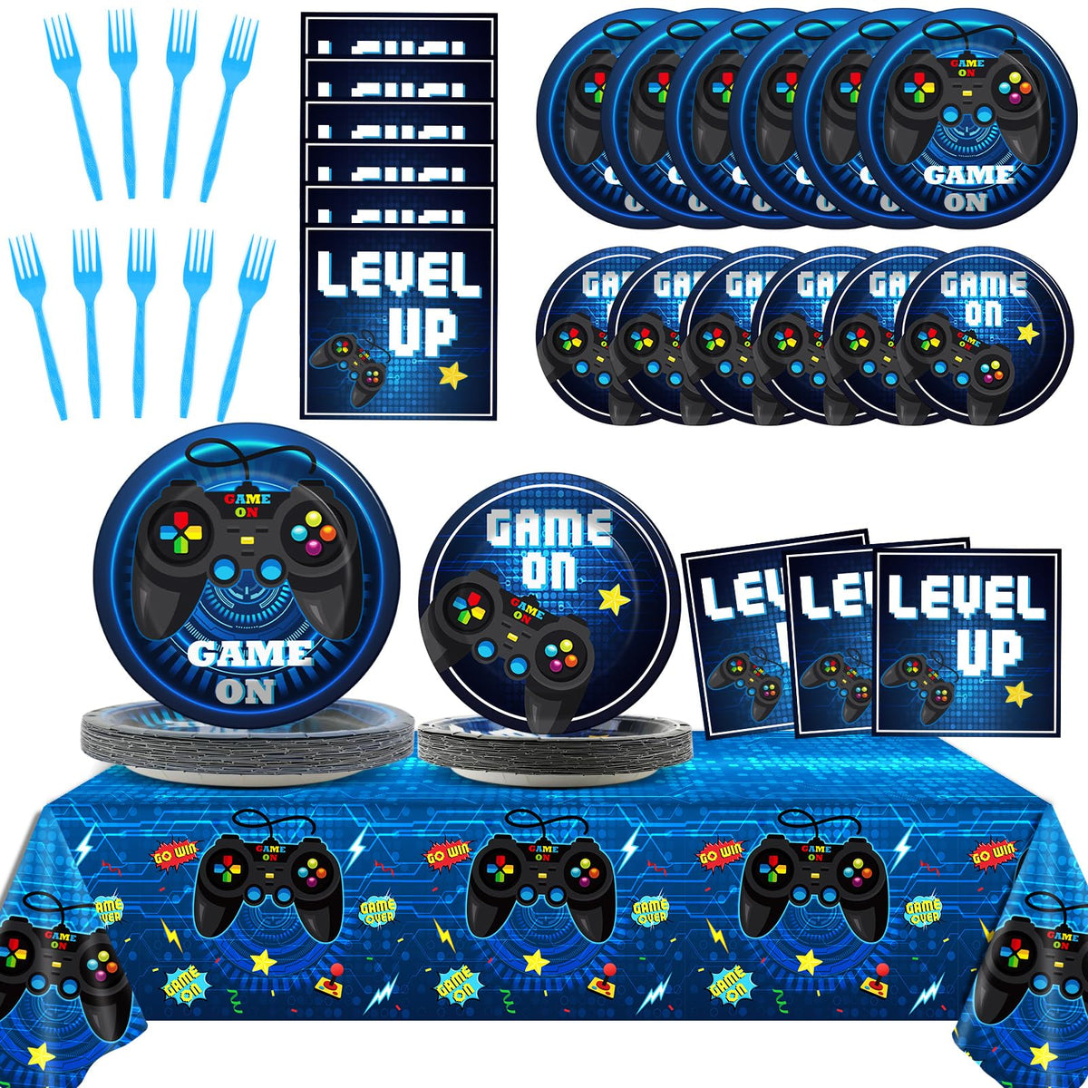 Video Game Party Supplies Tableware Set for 24 Guests Gaming - gisgfim Official Imagery - 2