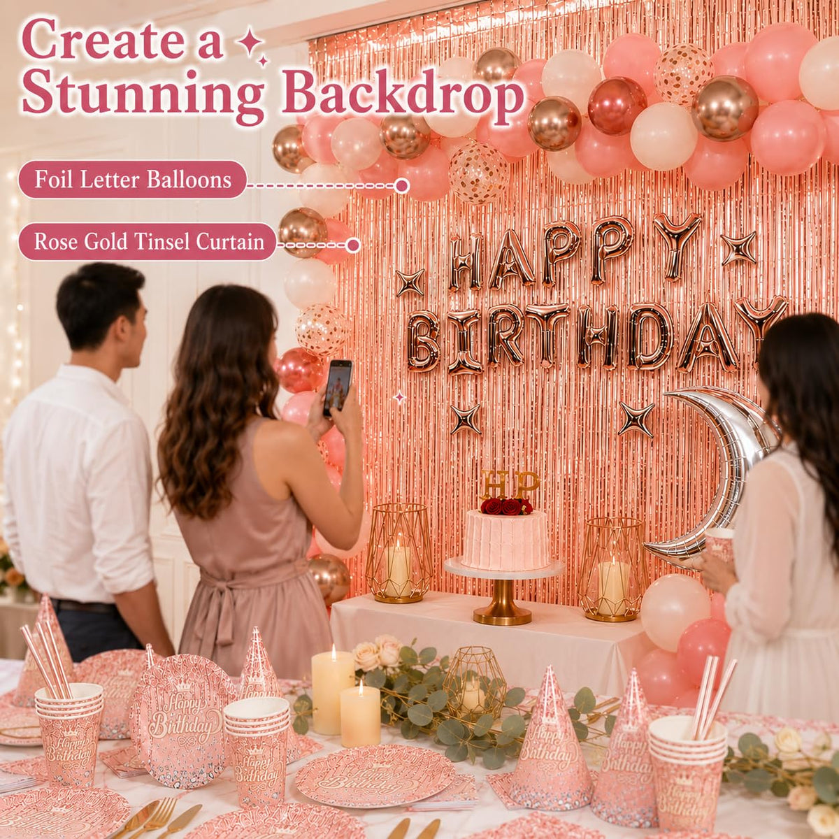 ONICON Metallic Pink Birthday Decorations Women Girls - ONCIDO Official Imagery - 8