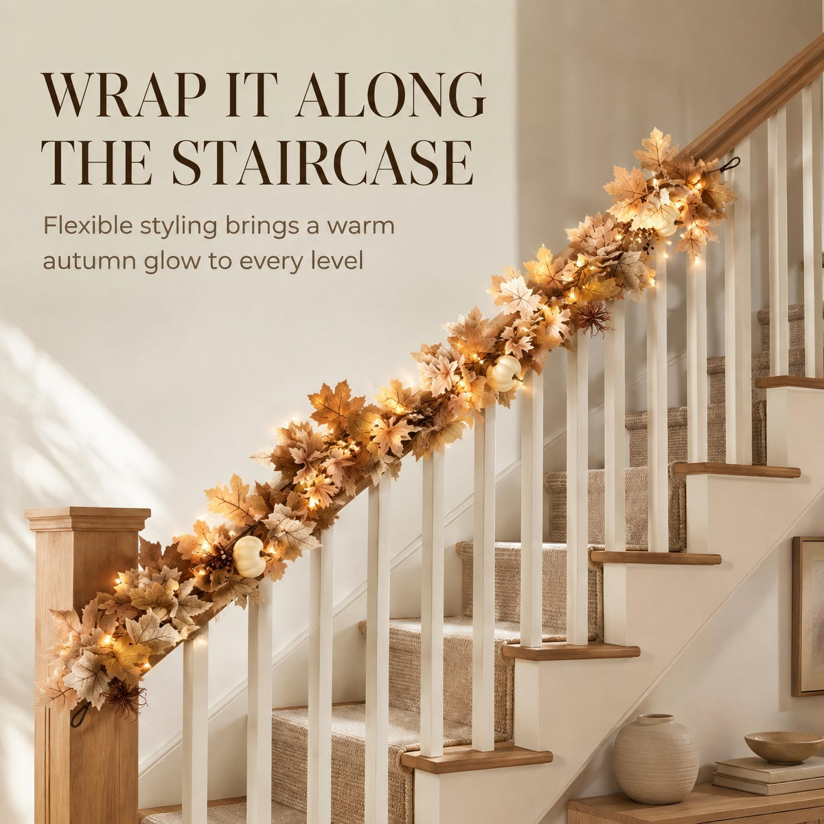 Fall Garland with Lights 6Ft Thanksgiving Decorations for - BUFANYU Official Imagery - 5