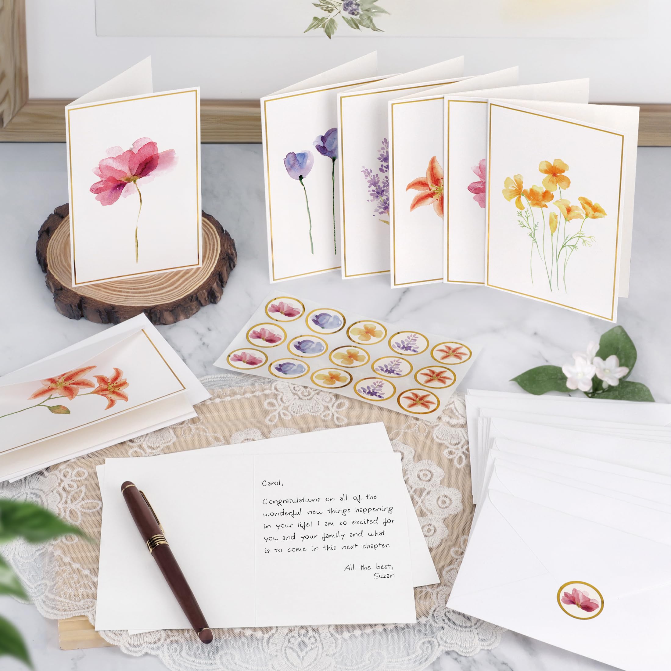 Blank Cards 30-Pack Gold Foil Floral Note Cards with Envelopes