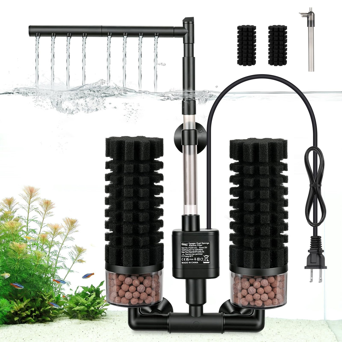 hygger Electric Aquarium Sponge Filter 5W Quiet Fish Tank - hygger Official Imagery - 1