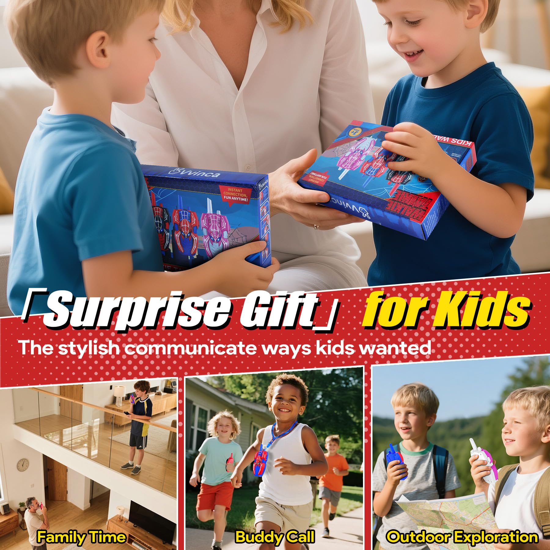 Vvinca Spider Walkie Talkies for Kids Toys Ages 3 4 5 6 7 8 9 10 Boys Girls 3 Pa - Vvinca Official Product View 9
