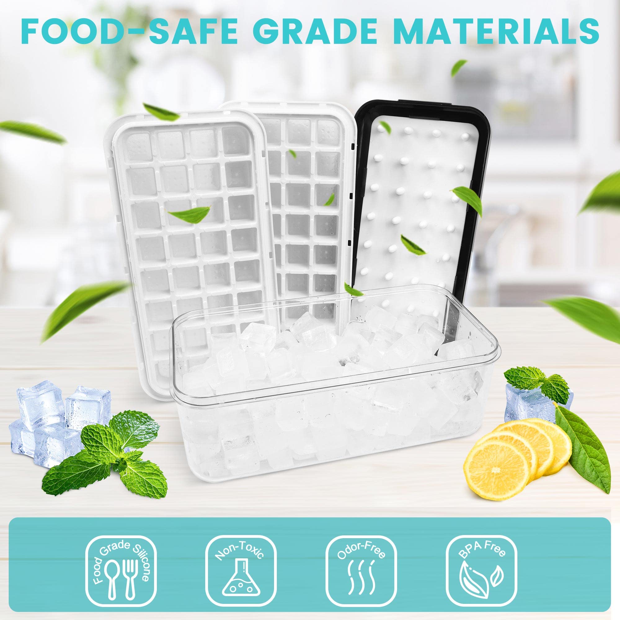 QUELIEN Ice Trays for Freezer with Lid & Bin, Ice Cube Tray Making 64 pcs Ice Cu - QUELIEN Official Product View 5