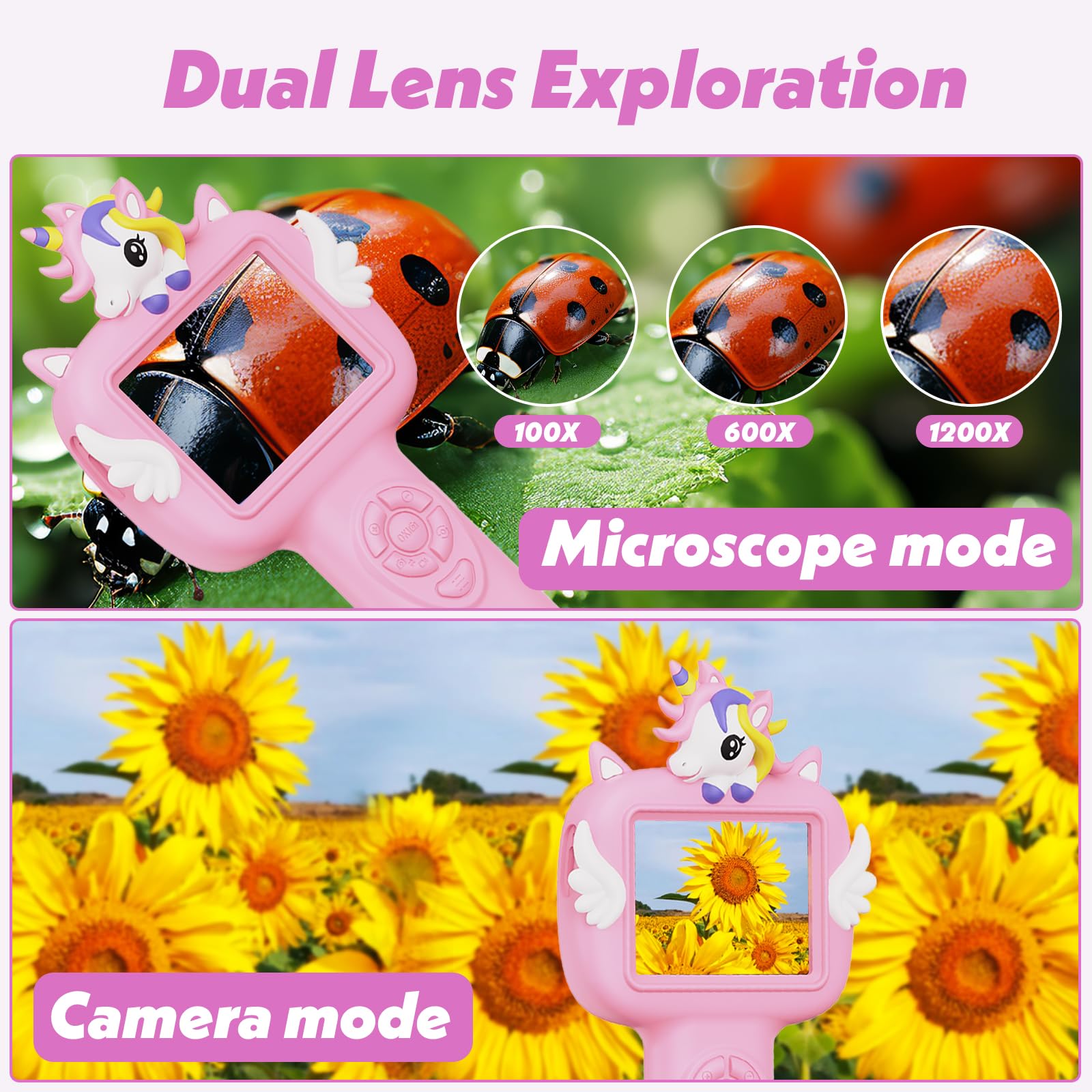 Wonovate Microscope for Kids Gifts Toys Science, Mini Handheld Digital - View 3