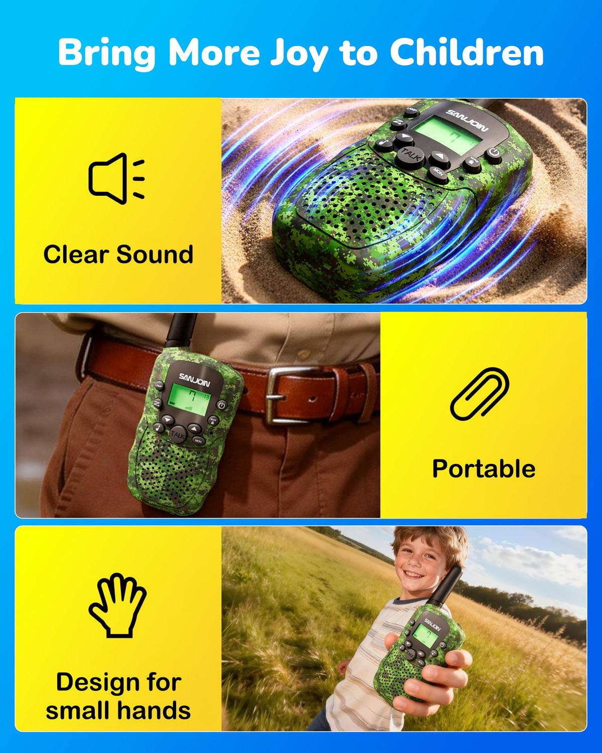 Rechargeable Walkie Talkies 2 Pack for Kids Toys for 3 12 - SANJOIN Official Imagery - 5