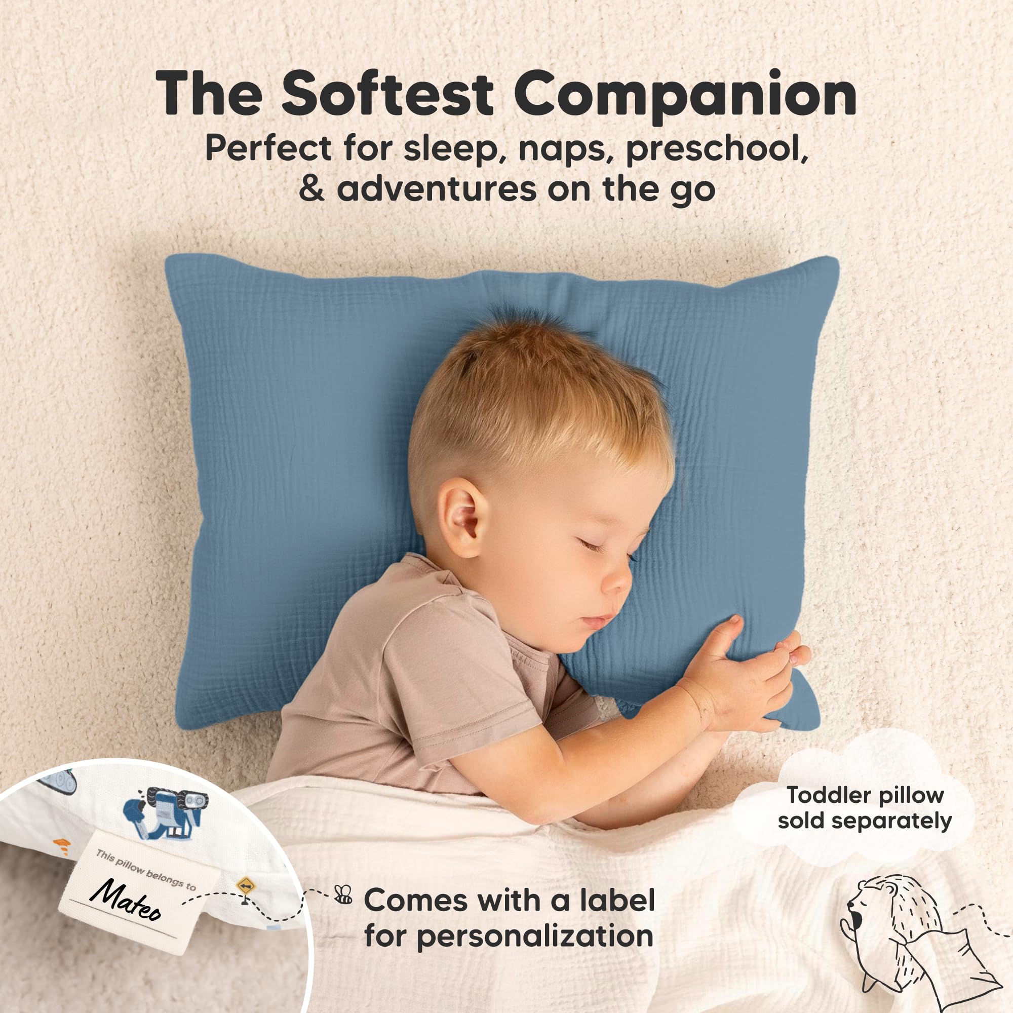 KeaBabies Cotton Muslin Toddler Pillowcase 13x18 Only, 2-Pack - KeaBabies Official Product View 4