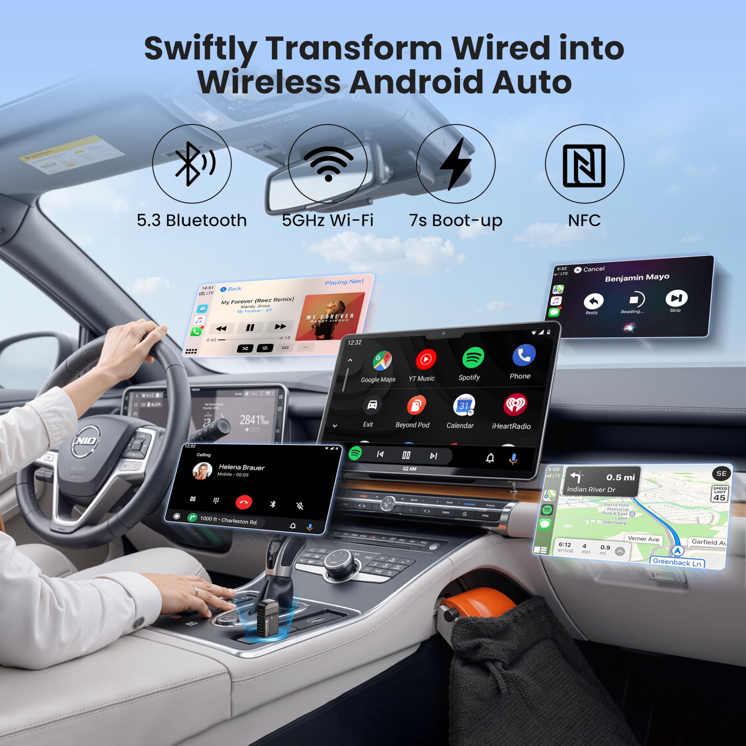 Bytewave Wireless Android Auto Adapter, USB A/C Car Dongle with N by ByteWave - Angle View 2