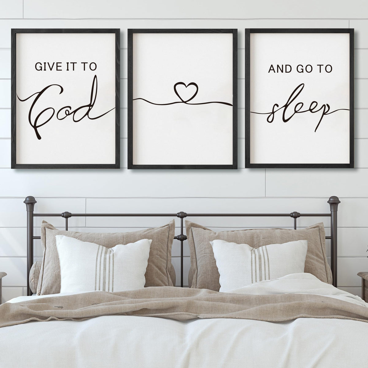 Set of 3 Framed Farmhouse Give it to God and Go to Sleep - Houmury Official Imagery - 1