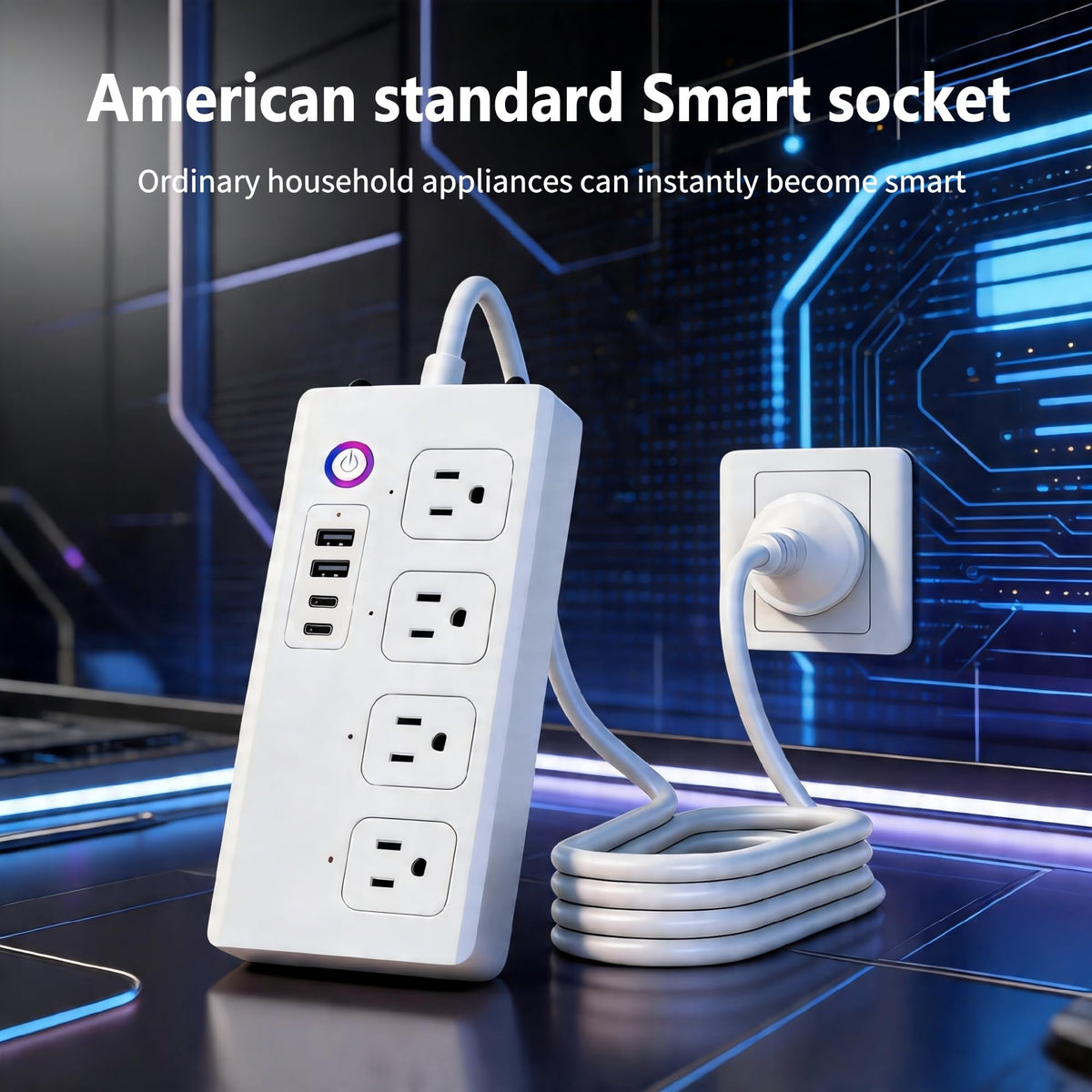 Smart WiFi Power Strip Surge Protector Extension Cord w 4 - Jinvocloud Official Imagery - 3
