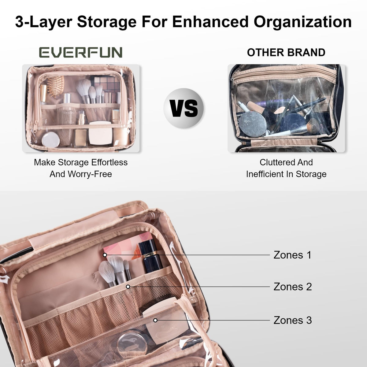 Everfun Travel Toiletry Bag with Hanging Hook and Leakproof - Everfun Official Imagery - 5