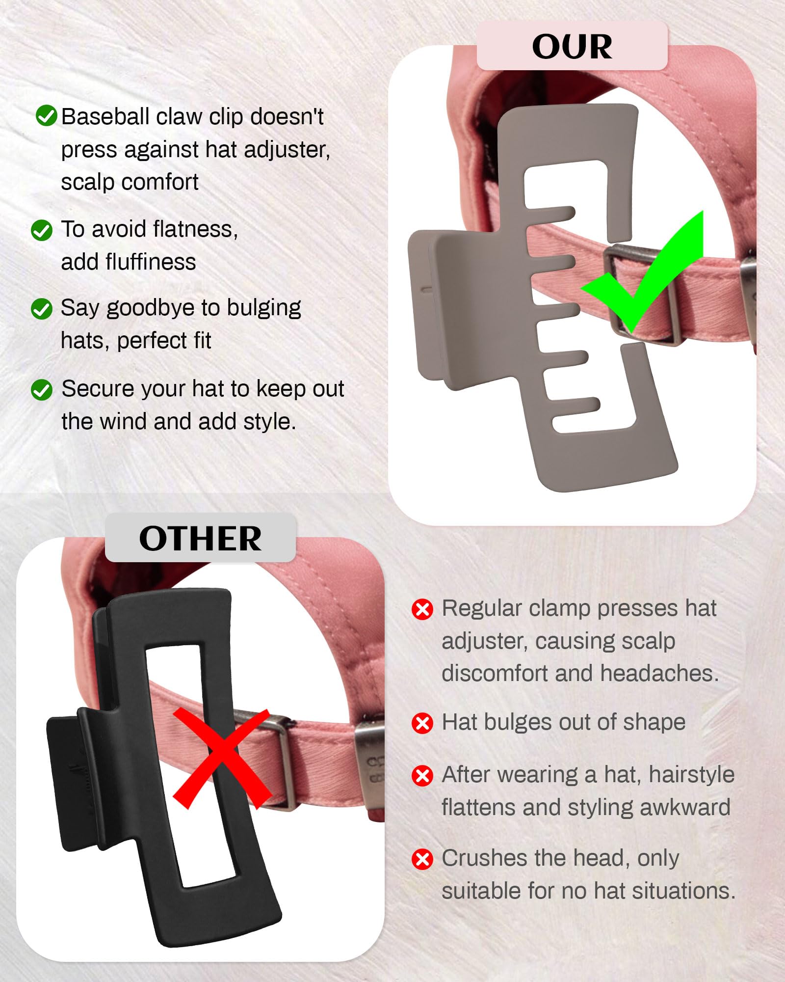 CHLINS 6 Pcs Hat Friendly Claw Clip for Baseball Caps, Trucker Claw Ha - View 4