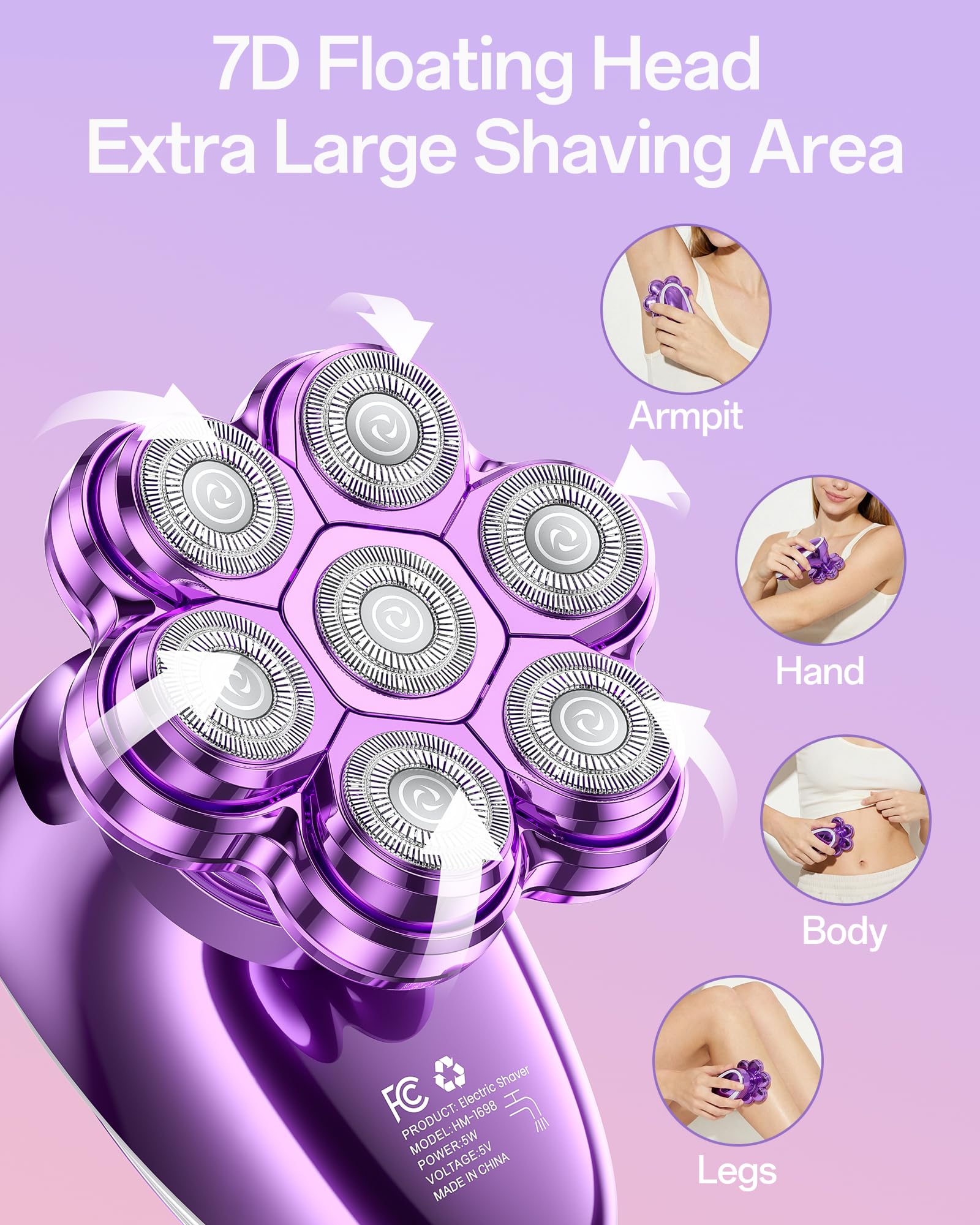 WEQOEE 5-in-1 Electric Razor for Women, 7D Heads