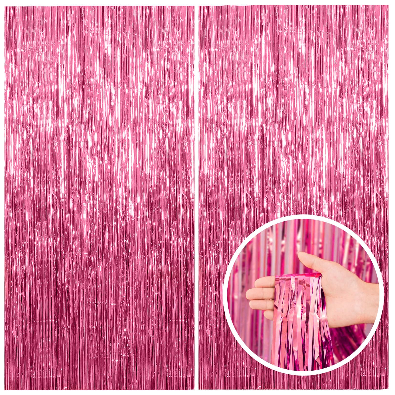 2 Pack Pink Backdrop Party Decorations Tinsel Curtain Party - Product Imagery