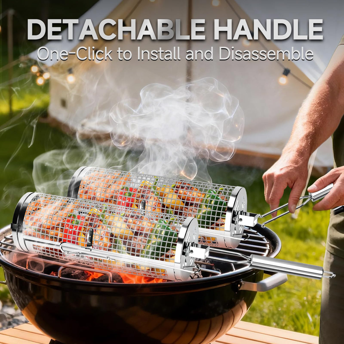 Rolling Grill Baskets Grill Accessories for Veggies Gifts - Chenovate Official Imagery - 5