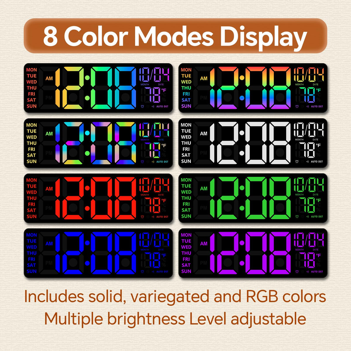 YISILE 16 Inch RGB LED Digital Wall Clock - YISILE Official Imagery - 4