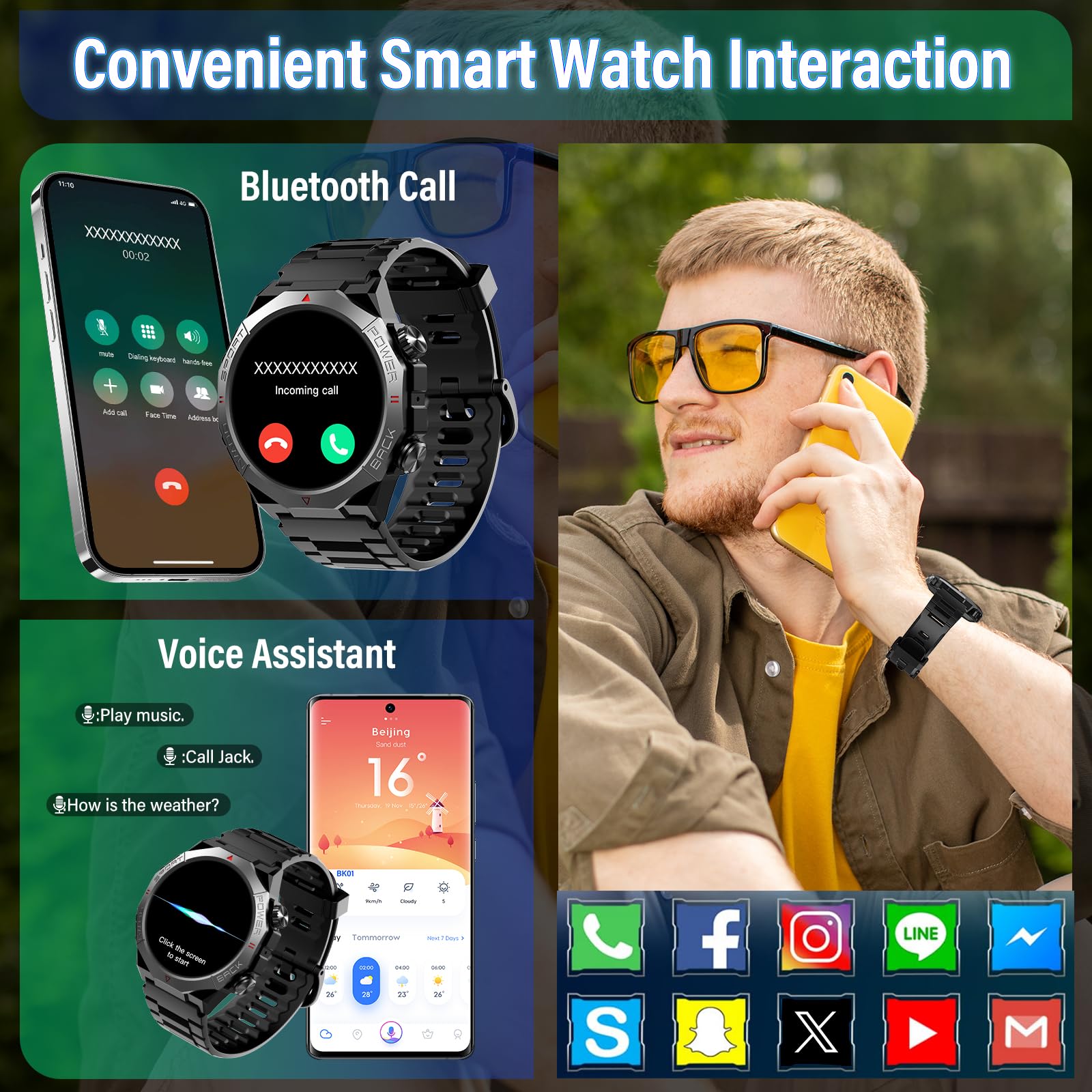 Qecnato Military Smart Watch for Men Answer Calls 1.39" HD Fitness 30D - View 3