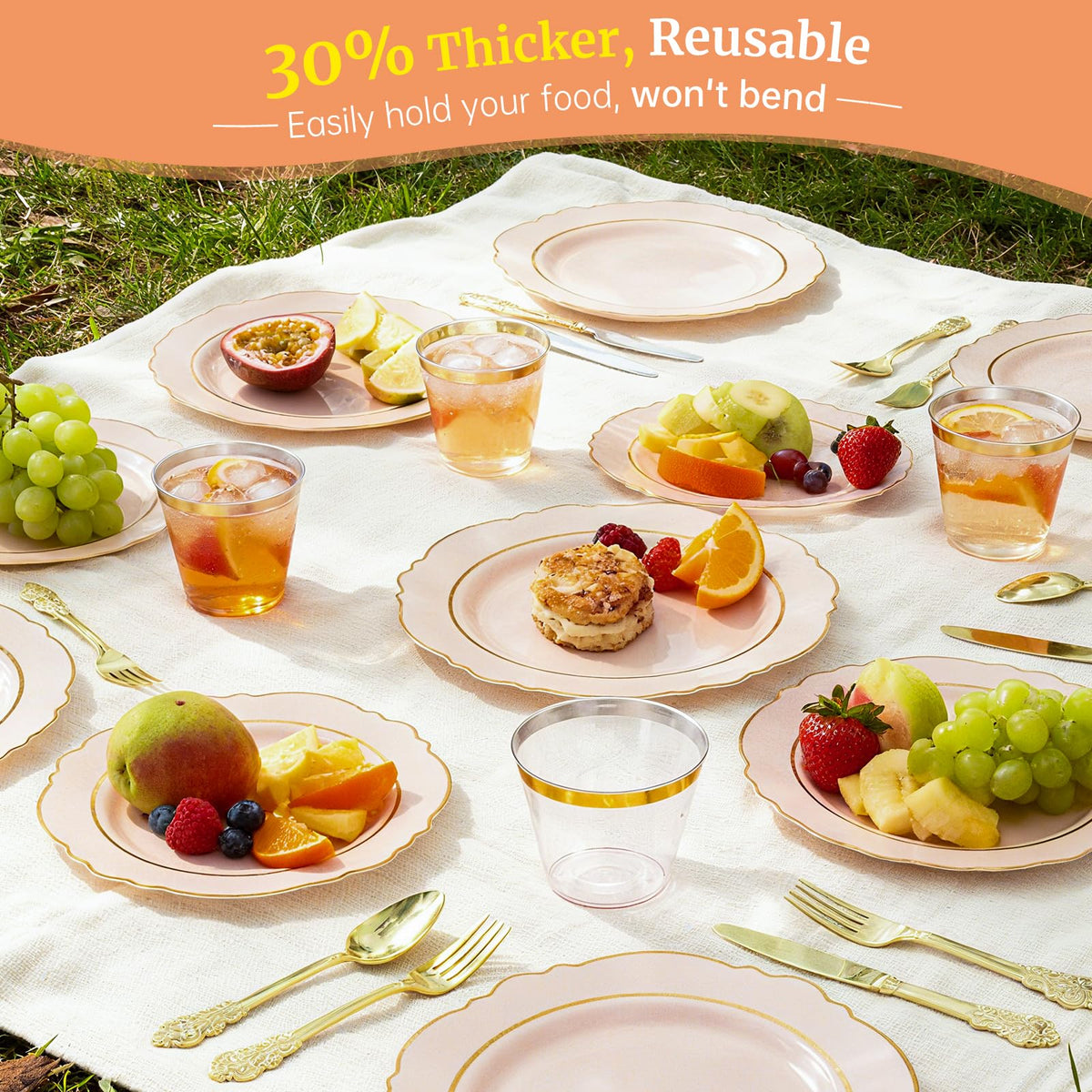 AIRE Pink Gold Plastic Plates Set 175PCS Disposable - AIRE Official Imagery - 6