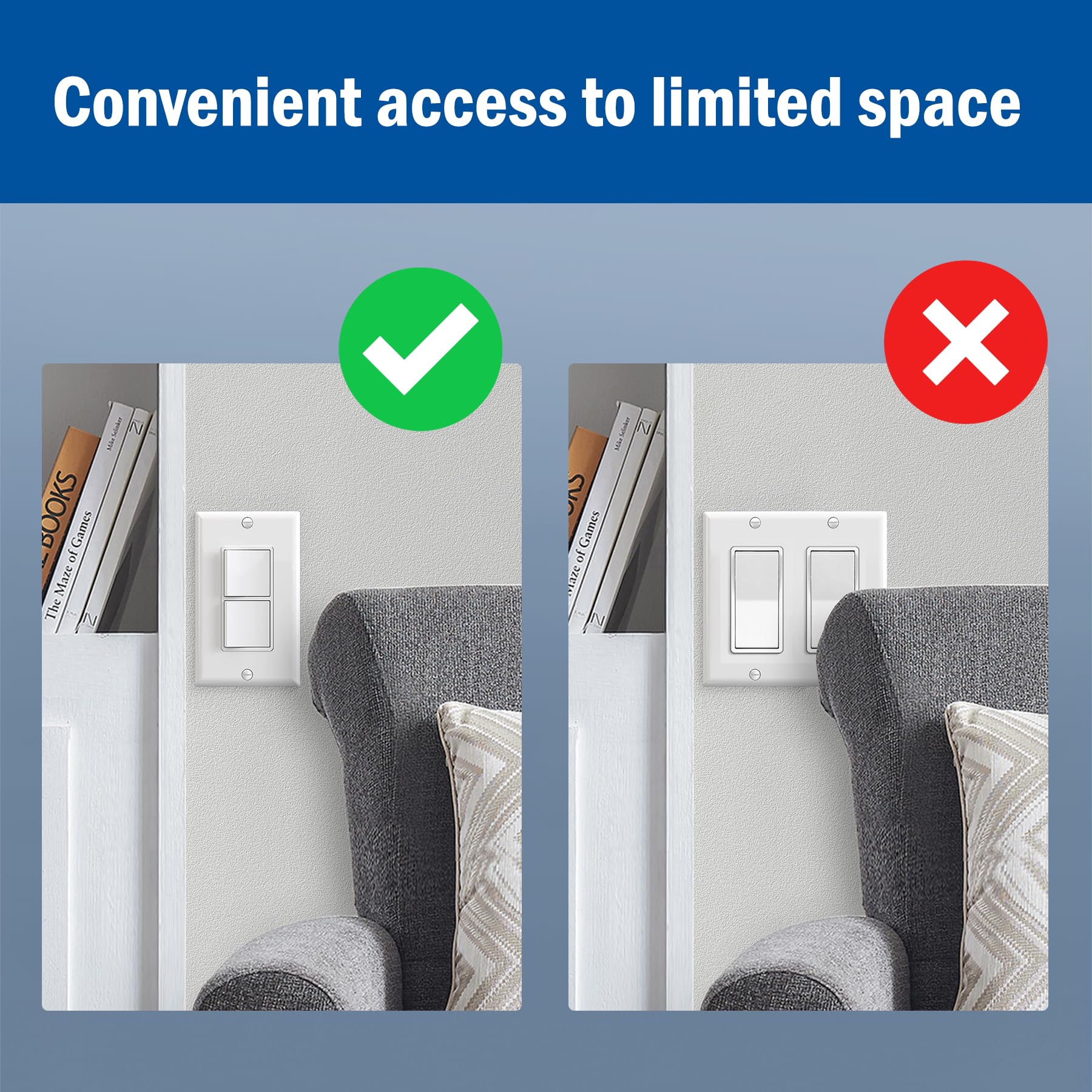 CML Double Rocker Light Switch 5-Pack, 15A 120V White