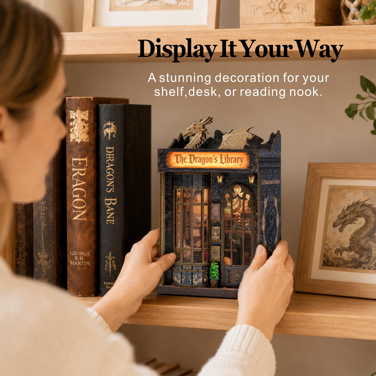 Dragon Library Book Nook Kit DIY Dollhouse Booknook - ISSEVE Official Imagery - 6