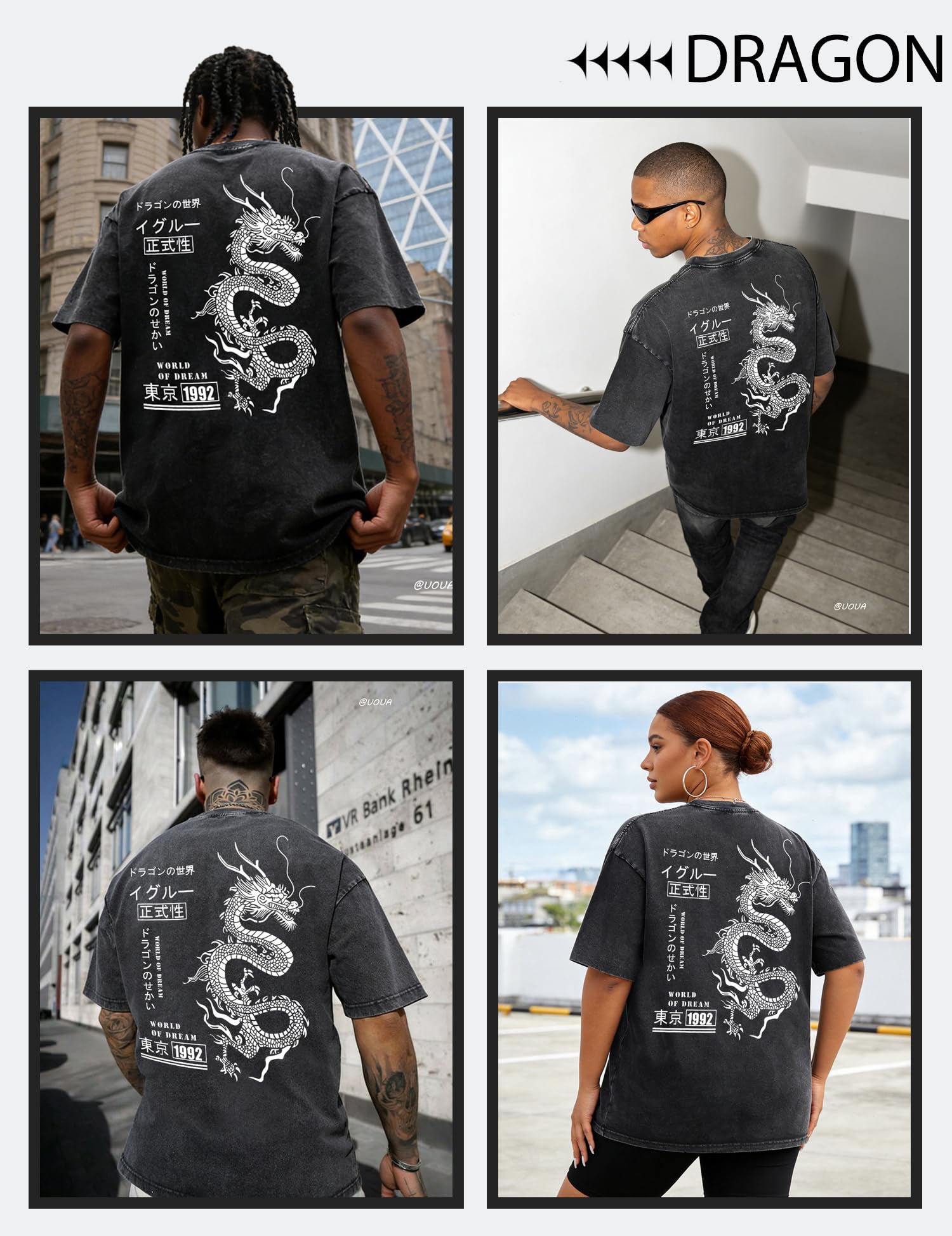 UOUA Men's Graphic Tees Washed Oversized Short Sleeve T-Shirts - UOUA Official Product View 5
