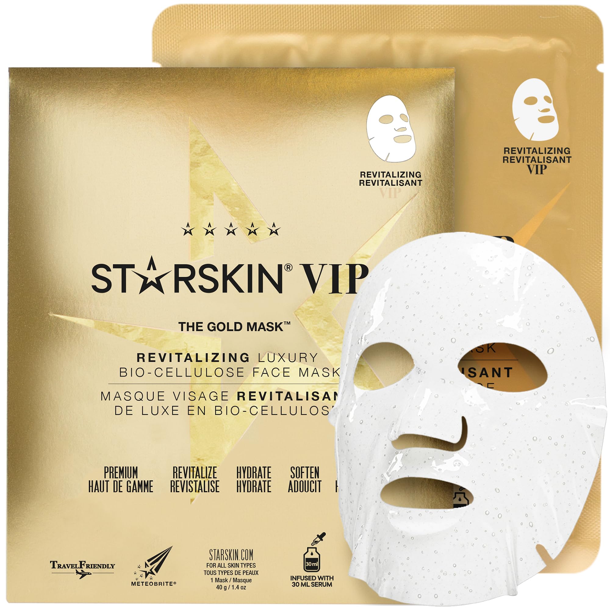 STARSKIN VIP Gold Mask Face, Coconut Bio-Cellulose Revitalizing - STARSKIN