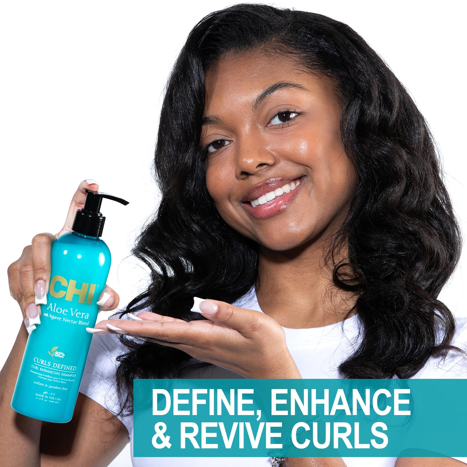 CHI Aloe Vera Curl Enhancing Shampoo, Gently Cleanses & Increases Moisture For Curly Hair, Sulfate, Paraben, & Cruelty-Free, 11.5 Oz