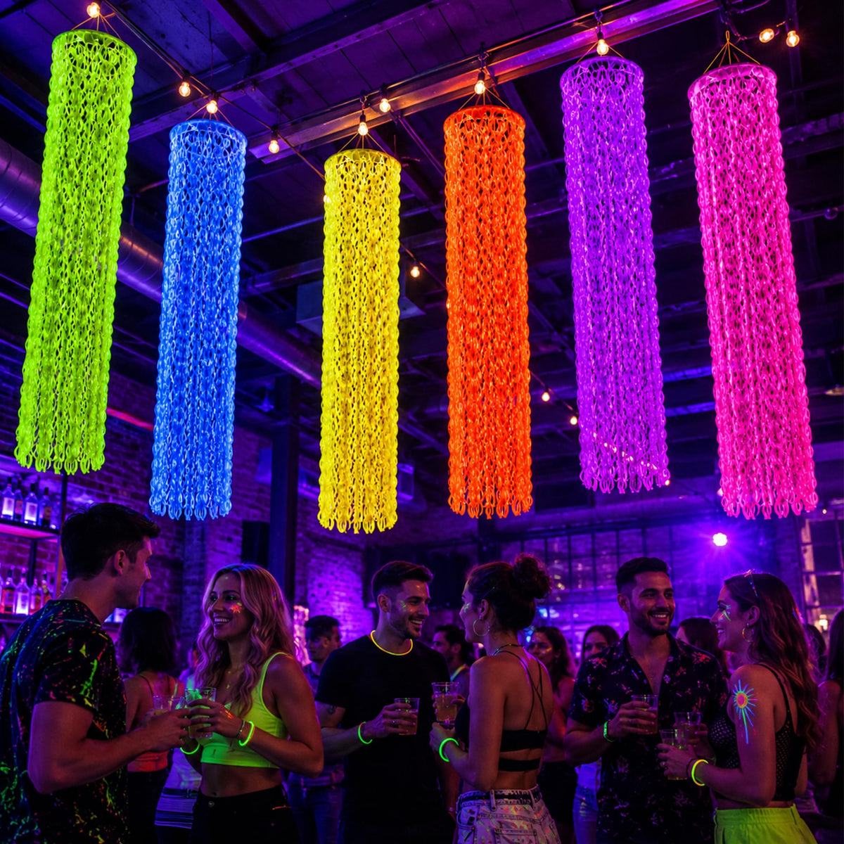 6Pcs Glow in the Dark Neon Party Hanging Backdrop Decor with - succulentlovers Official Imagery - 6