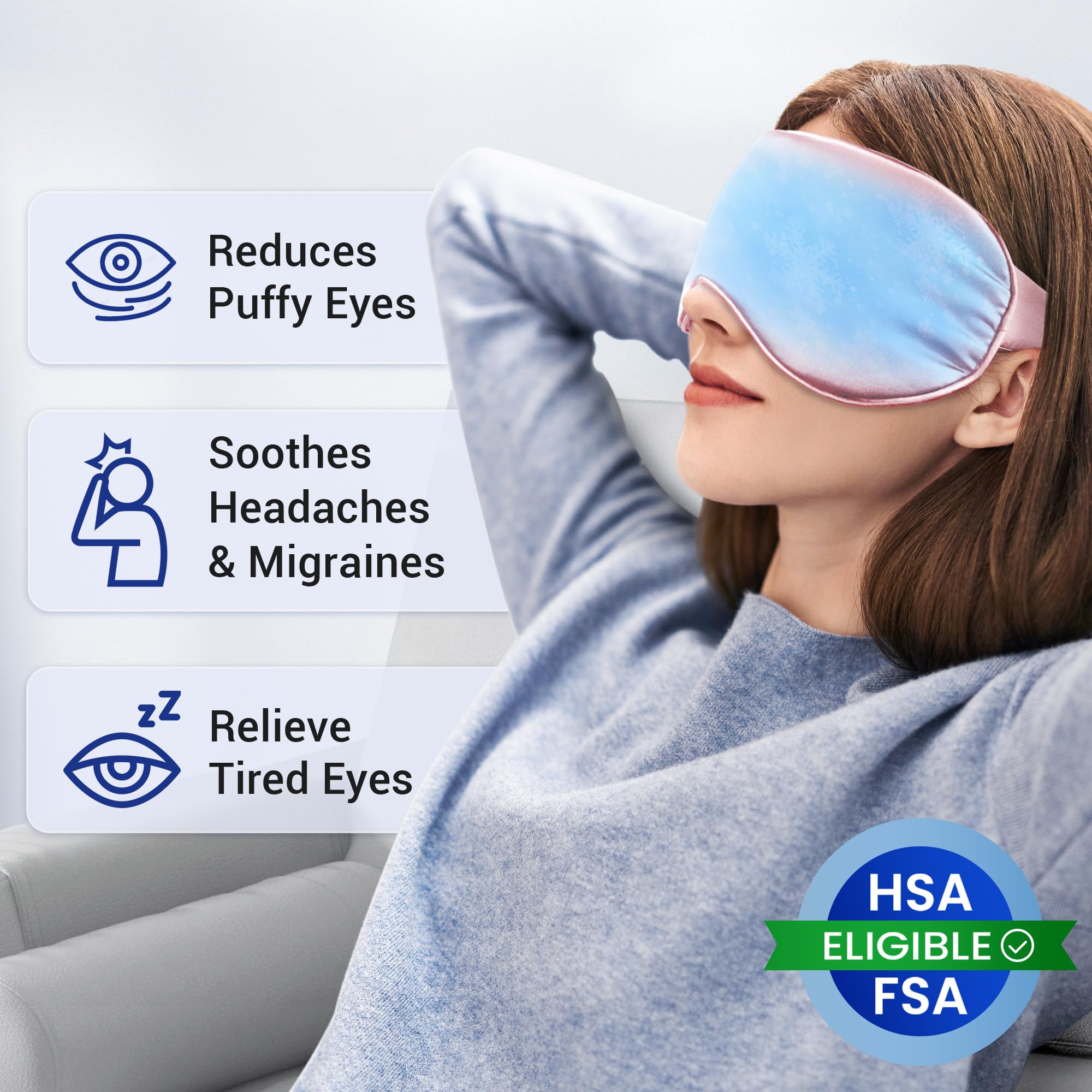 Self Care Gift for Women, Cooling Eye Mask for Puffy Eyes, Tired Eyes, Headache Relief and Migraine Comfort, Reusable Gel Cold Compress for Soothing Eye Care, Relaxing Gifts for Women Pink