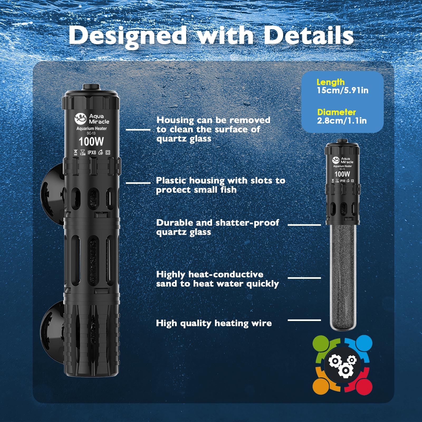 AquaMiracle Submersible Aquarium Heater, 100W Fish Tank Heaters w - AquaMiracle Official Product View 2