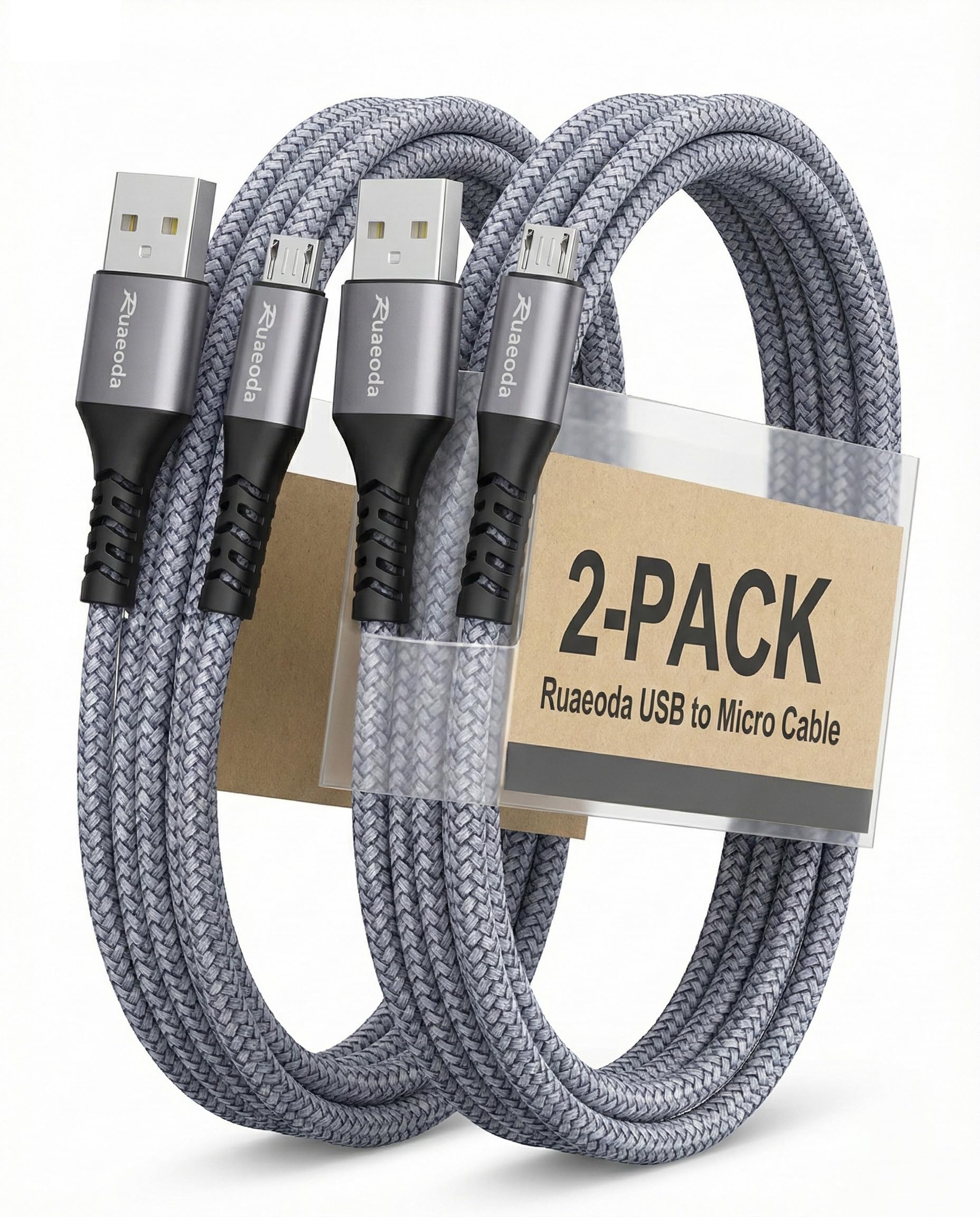 Ruaeoda 6ft Micro USB Cable 2-Pack – Heavy Duty Braided