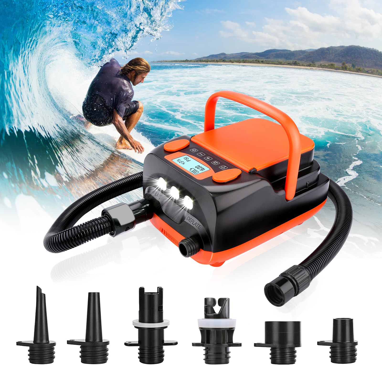 AGPTEK Electric Air Pump Digital 16PSI 12V Rechargeable SUP Compressor - View 2