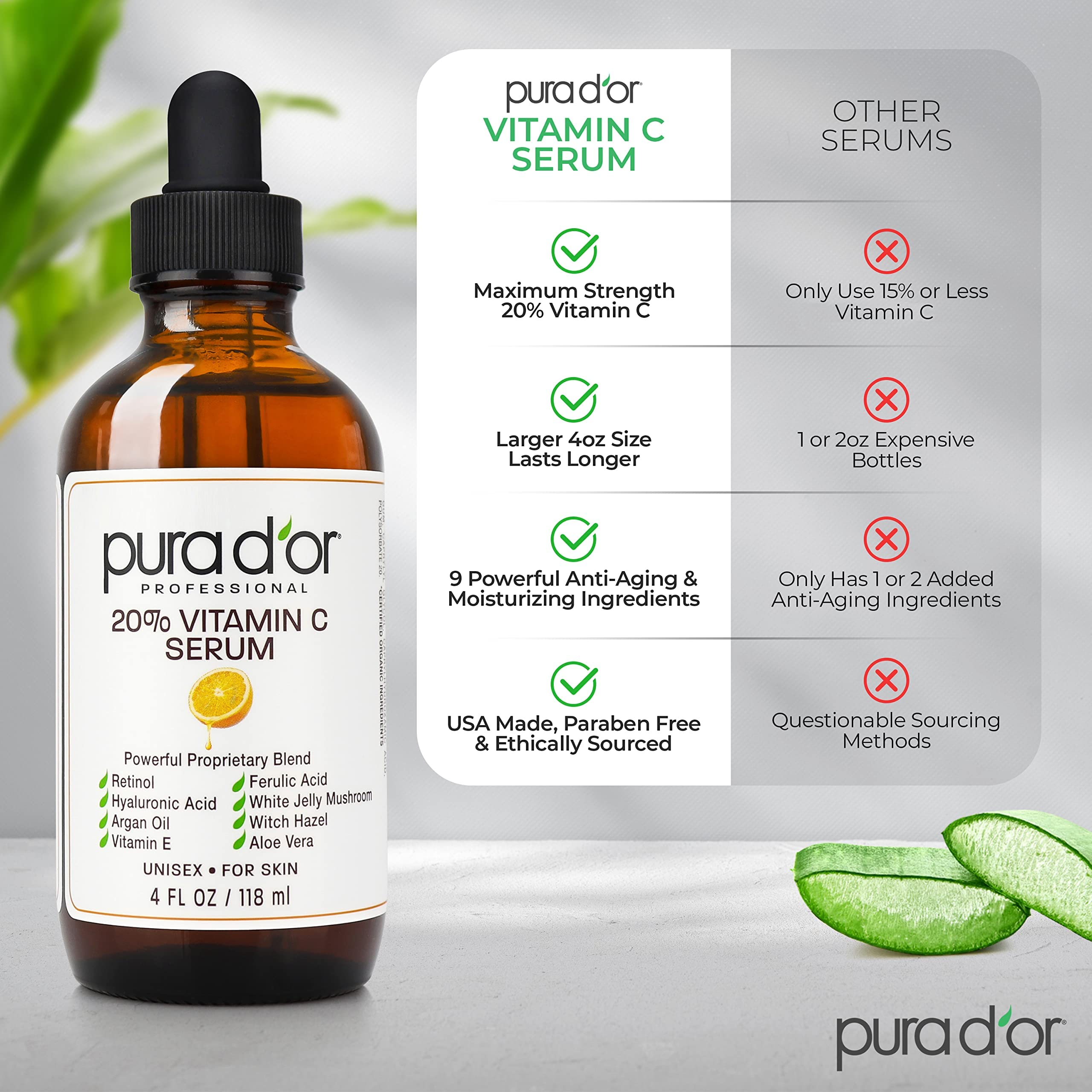 PURA D'OR 20% Vitamin C Anti - Aging Facial Serum & 4 fl oz - PURA D'OR Official Product View 7
