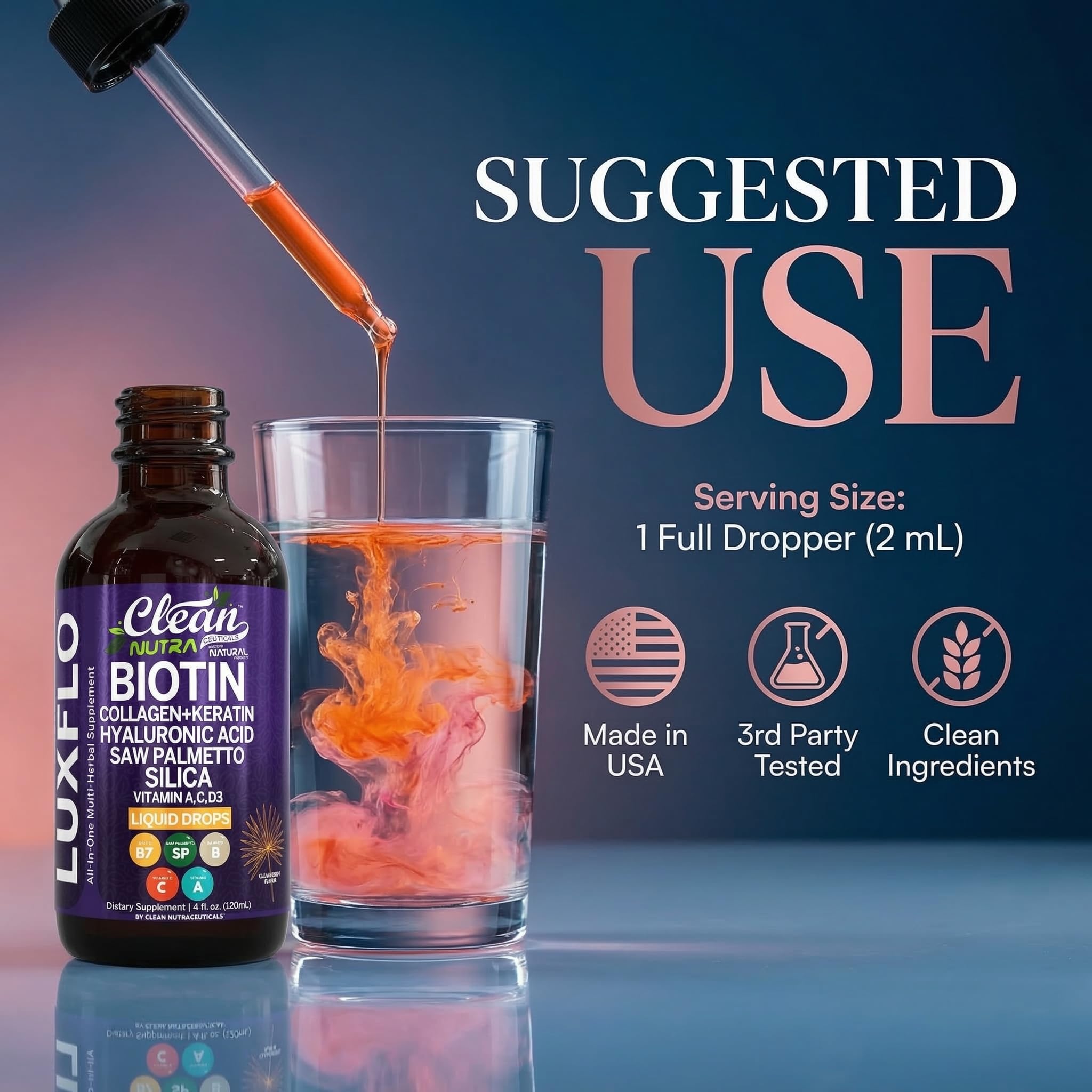 Liquid Biotin Collagen Keratin Hyaluronic Acid Saw Palmetto - Clean Nutraceuticals Official Imagery - 7