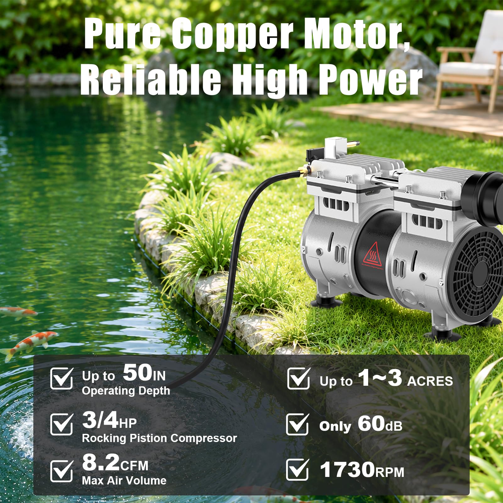 AZZUNOX 8.2CFM Pond Aerator Pump, Pond & Lake Aeration System for - AZZUNOX Official Product View 3