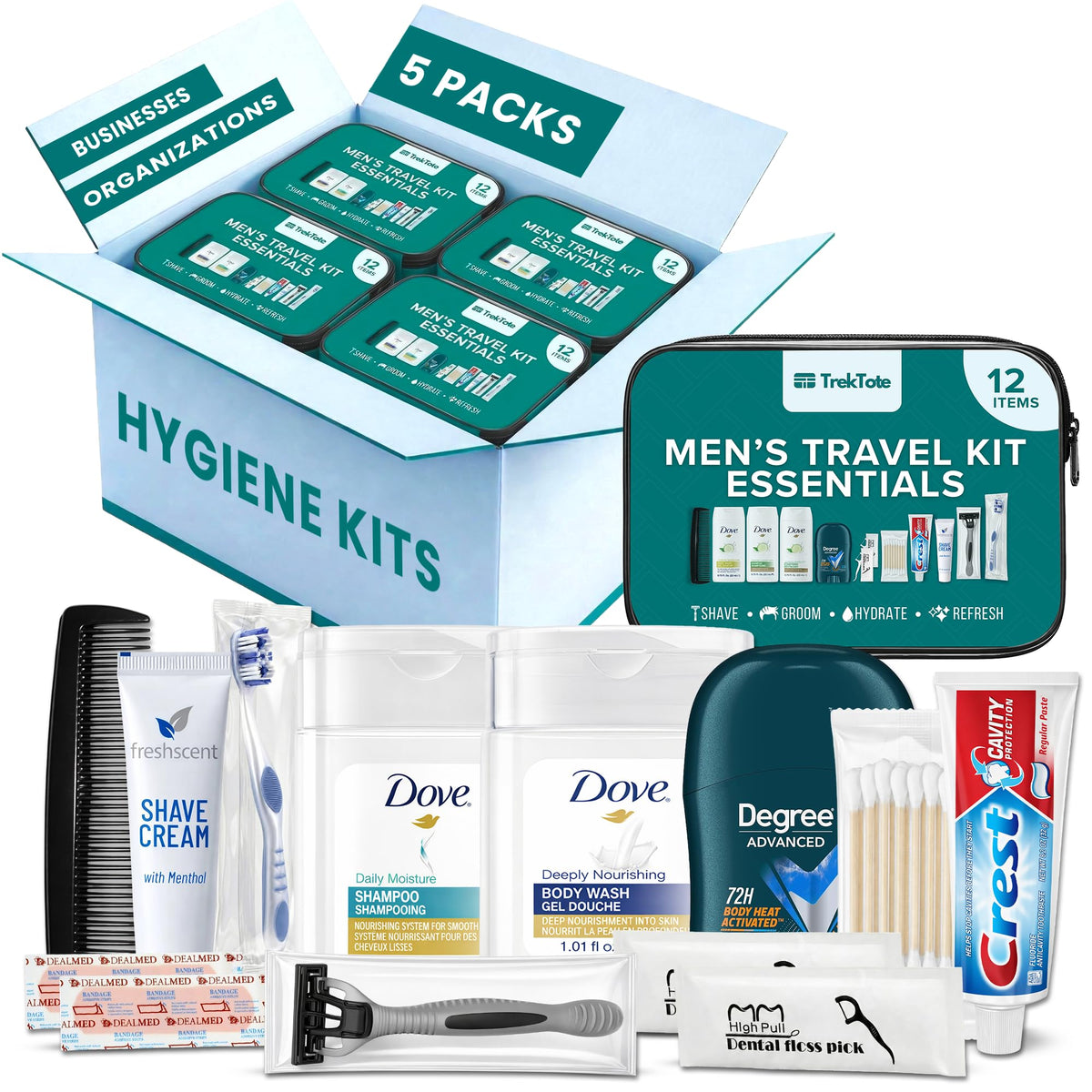 Bulk Hygiene Kits for Men Premium Name Brand Care Package - TREKTOTE Official Imagery - 2