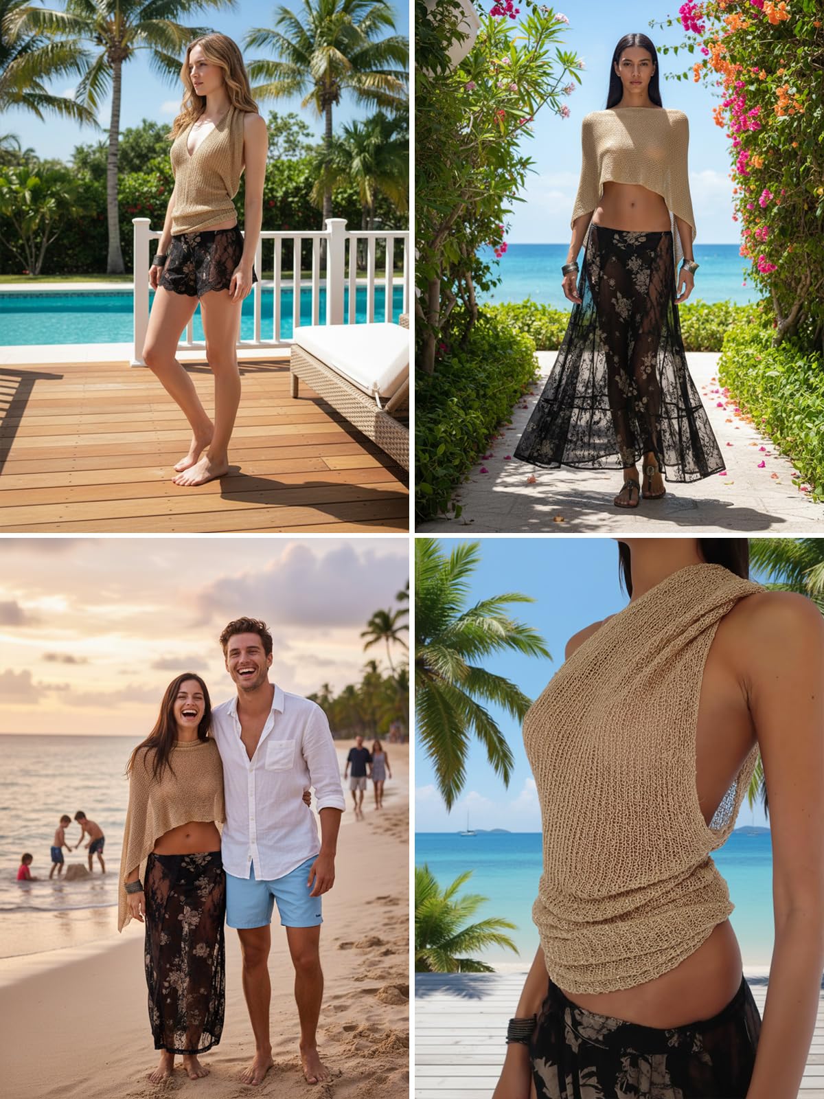 Women Sheer Poncho Top with Sparkling Gold Thread Mesh Cover - Kysryye Official Imagery - 7