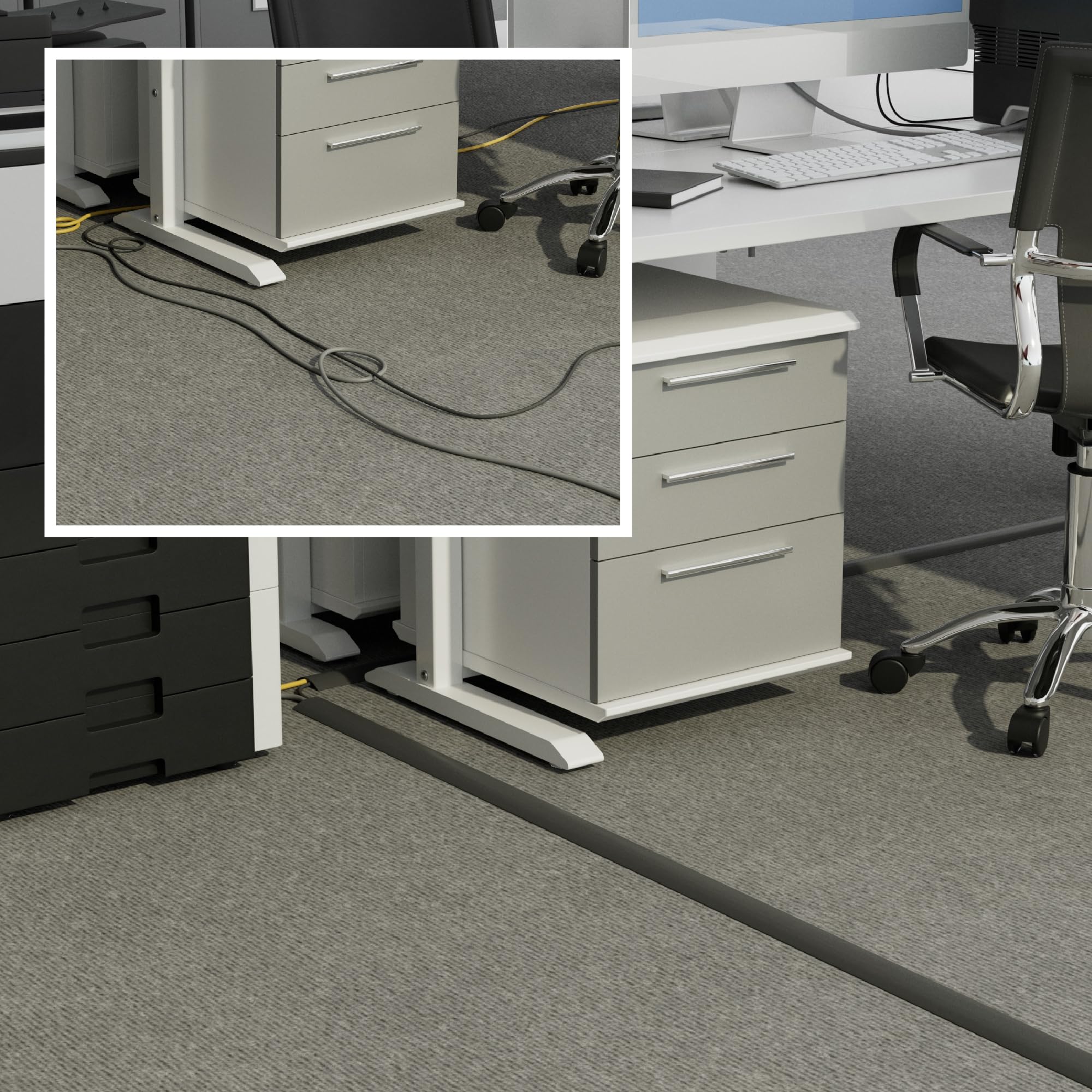 Gray D-Line cable protector cover with one channel, 6 ft long, 1/2 inch height, and 2-3/8 inch width, for cord management.