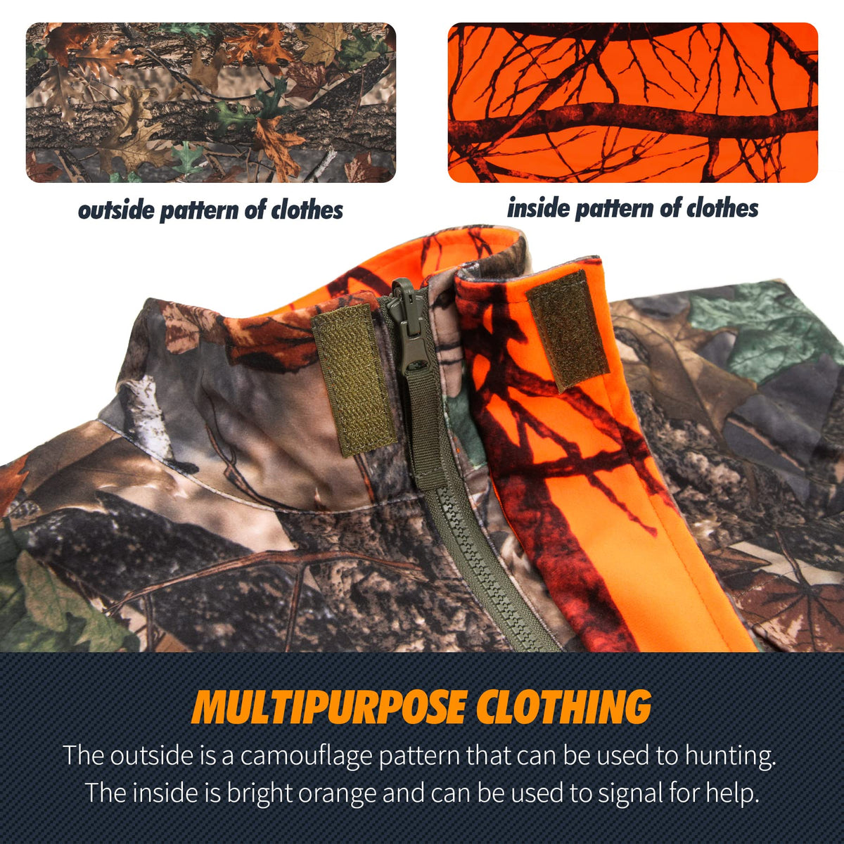 Reversible Camo Orange Hunting Vest Big Game Vest Jacket M - GUGULUZA Official Imagery - 8