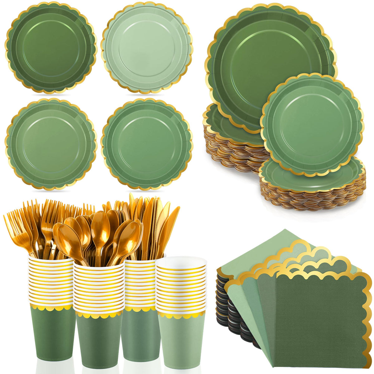 140PCS Sage Green Disposable Dinnerware Set Serves 20 Guests - Kochorie Official Imagery - 2