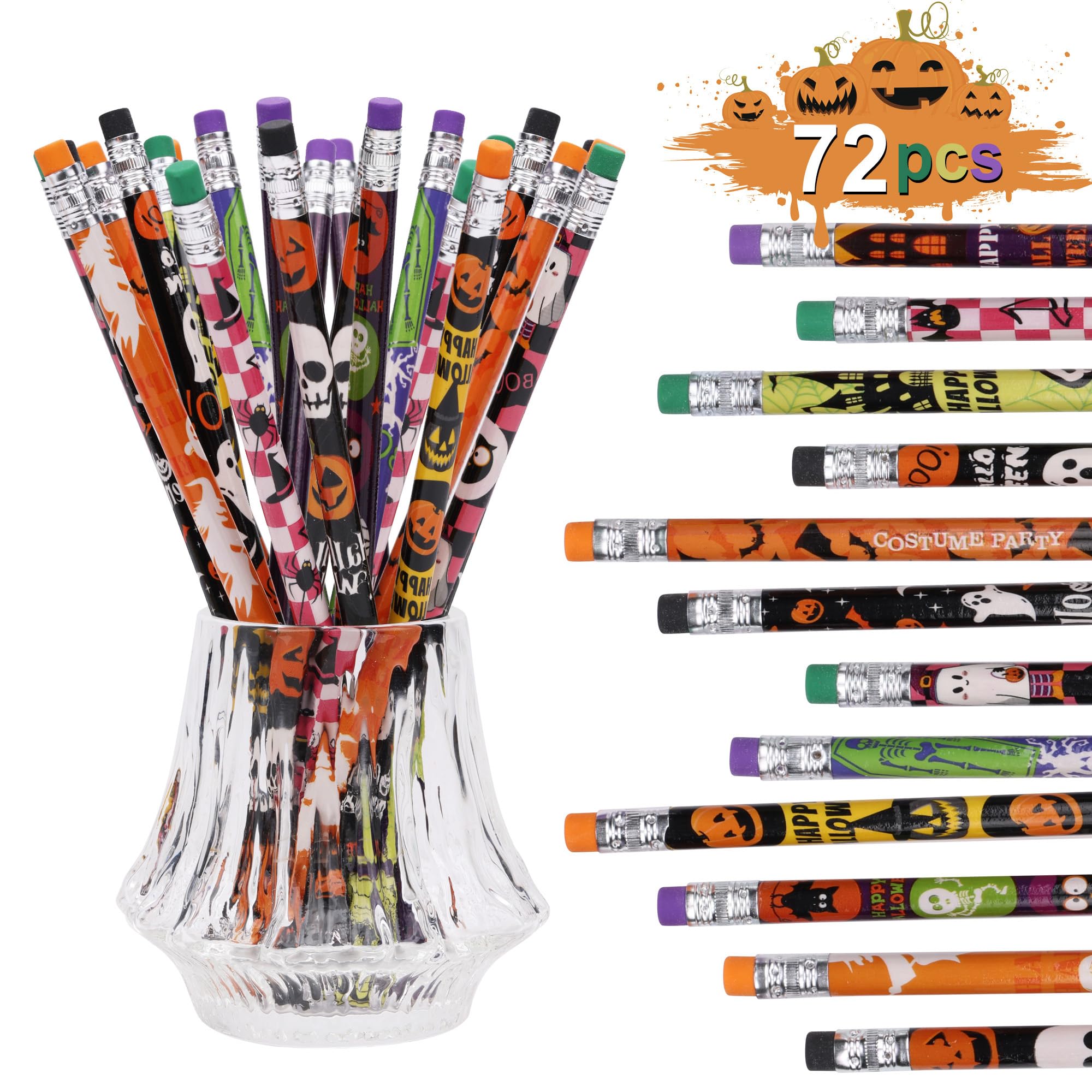 xutengy 72Pcs Halloween Pencils Stationery Party Favors Set， - Product Imagery