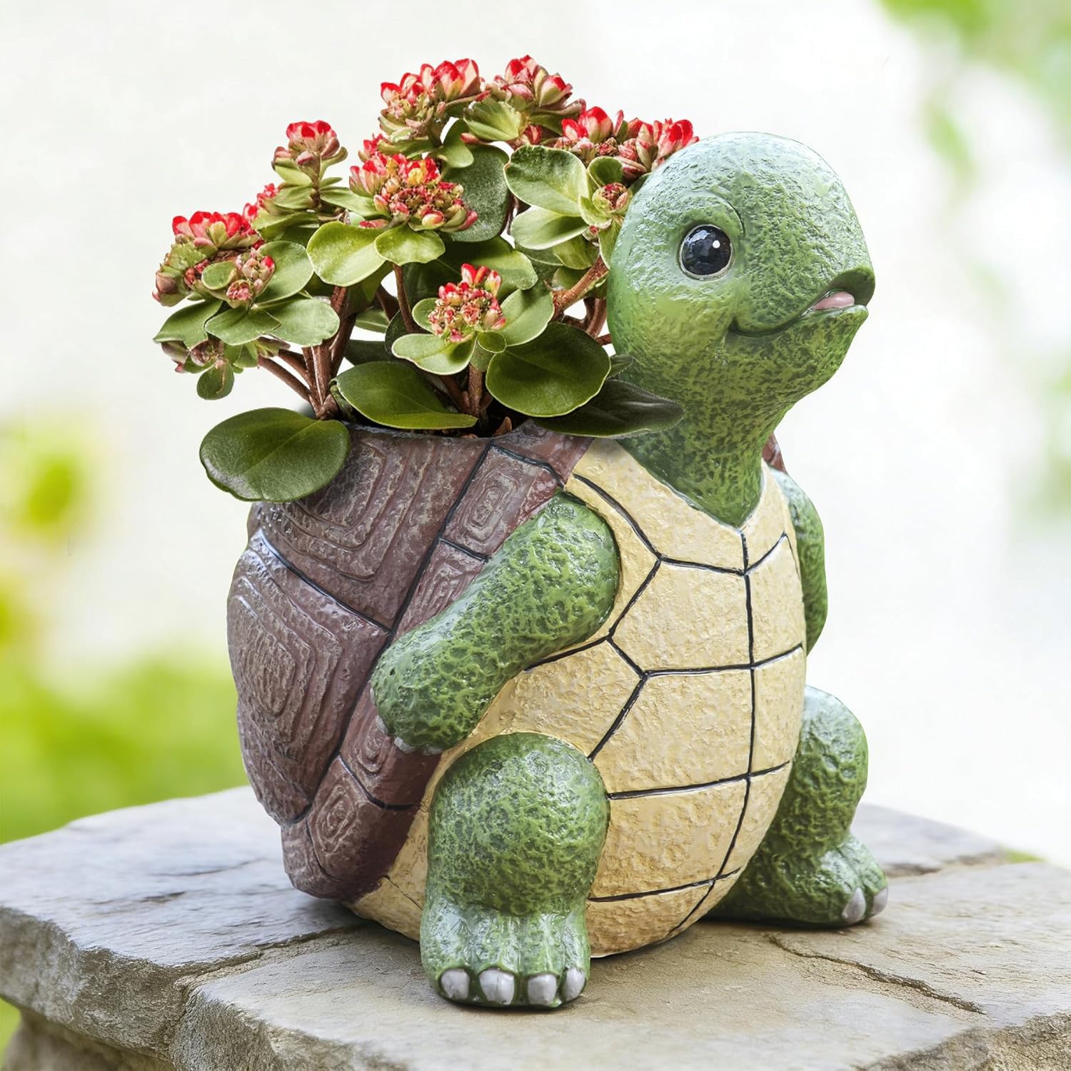 Saysmile cute turtle-shaped indoor plant planters with drainage holes for small succulents, made of ceramic or plastic.