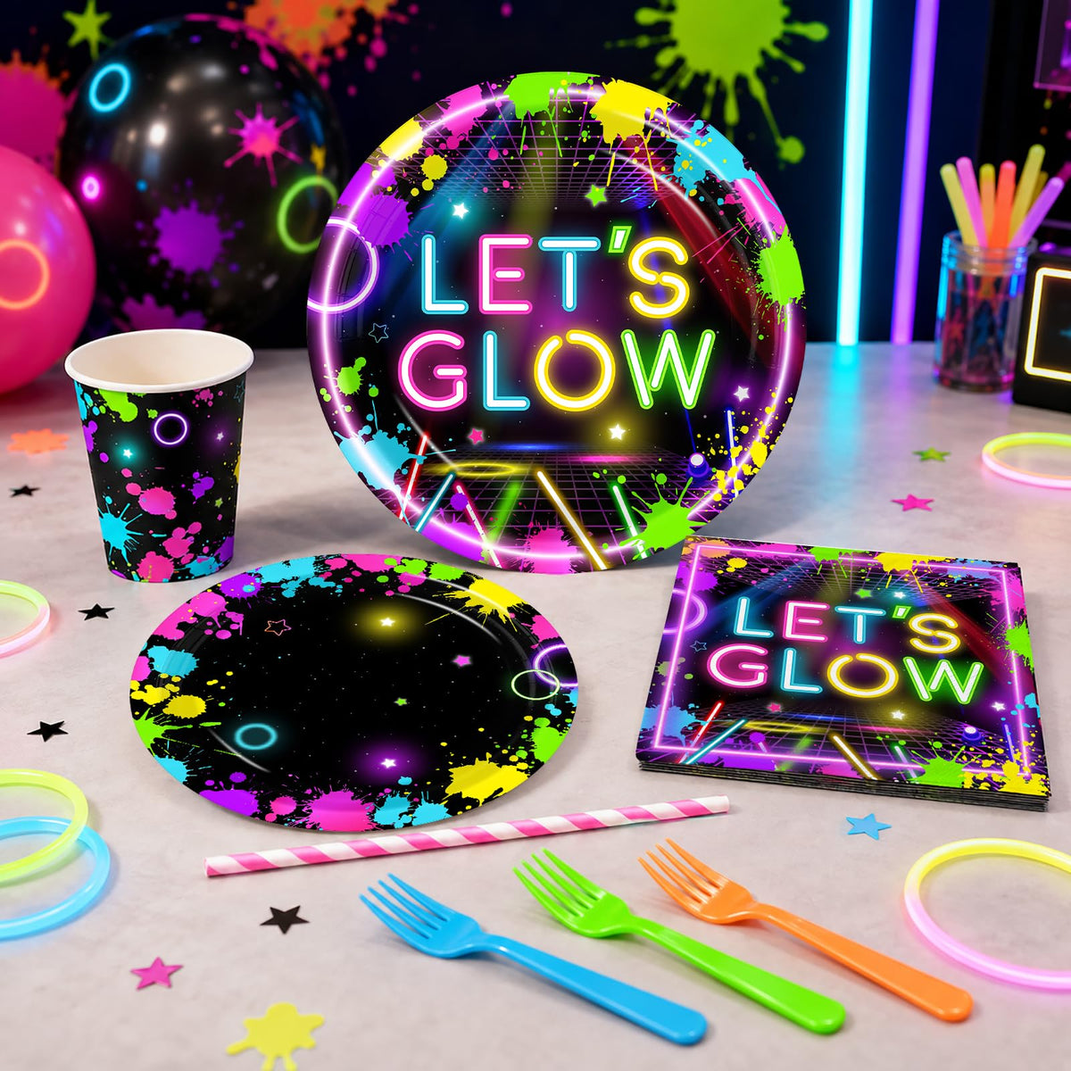 Glow Party Supplies 243pcs Neon Glow Party Decorations for - Pymurod Official Imagery - 6