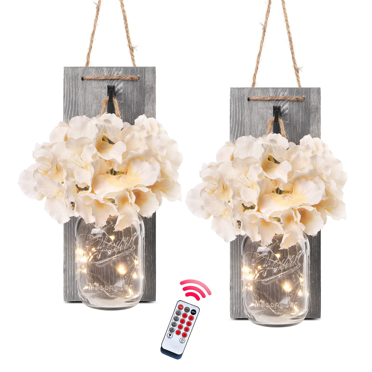 Rustic Mason Jar Sconces Wall Decor Grey Set of 2 - Besuerte Official Imagery - 2