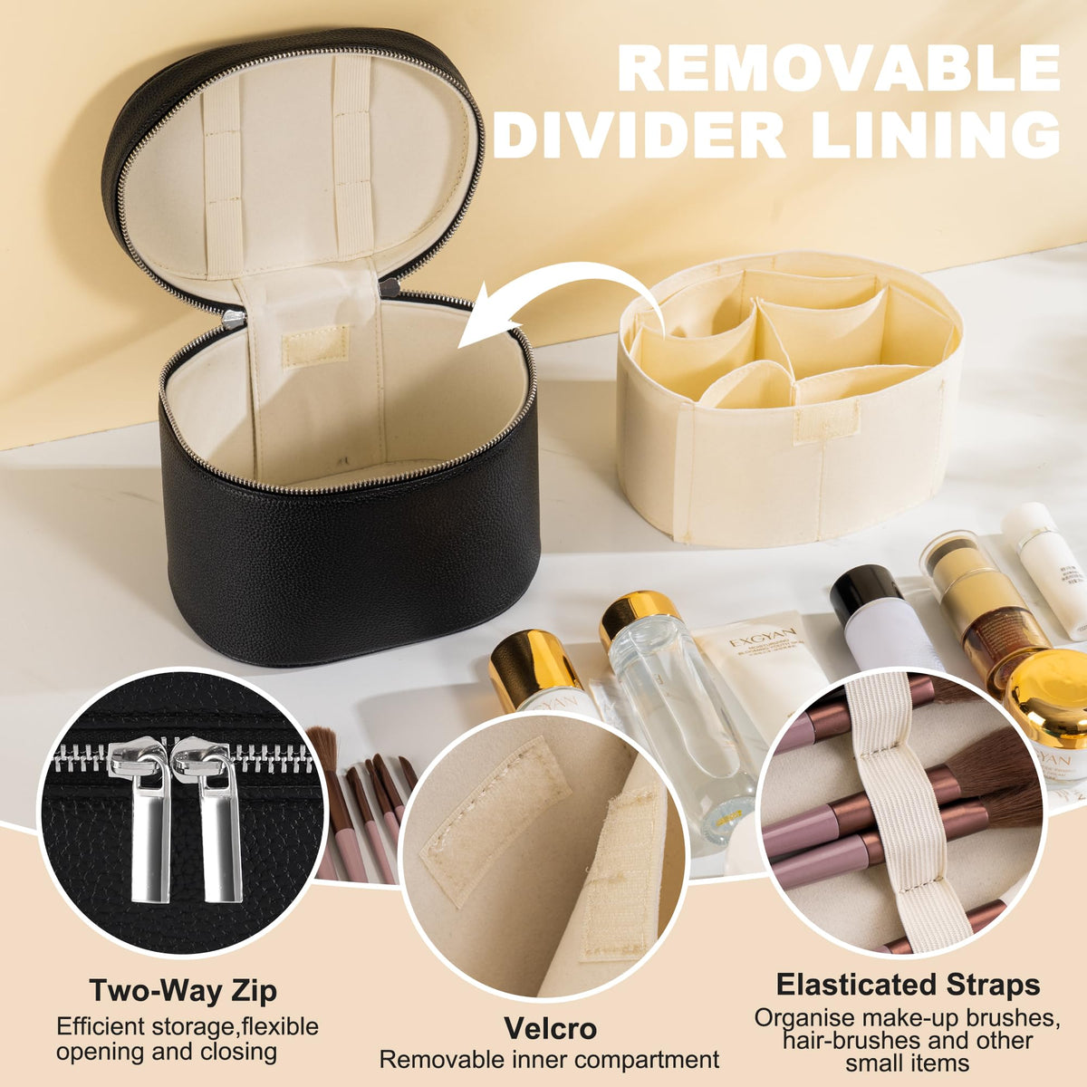 Makeup Bag Vanity Case Cosmetic Bag with Removable Divider - UUYUUY Official Imagery - 6