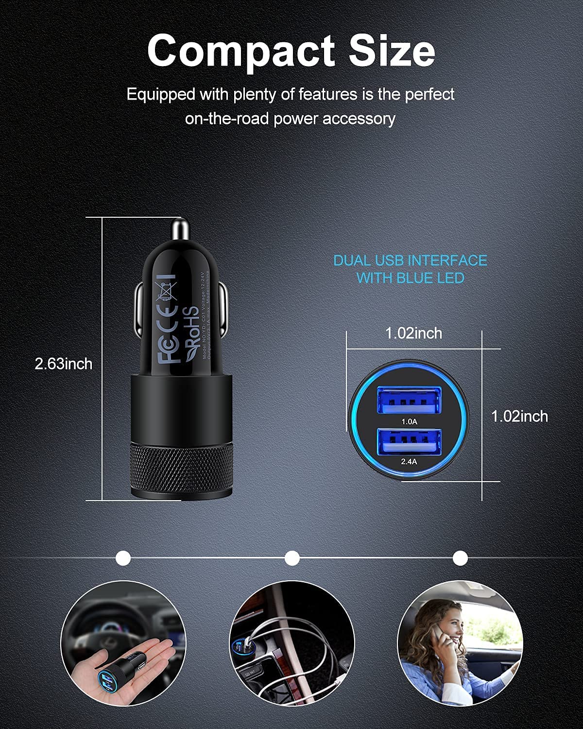 AILKIN Car Charger   Fast Charge Dual Port USB Cargador Lighter A by AILKIN - Angle View 4