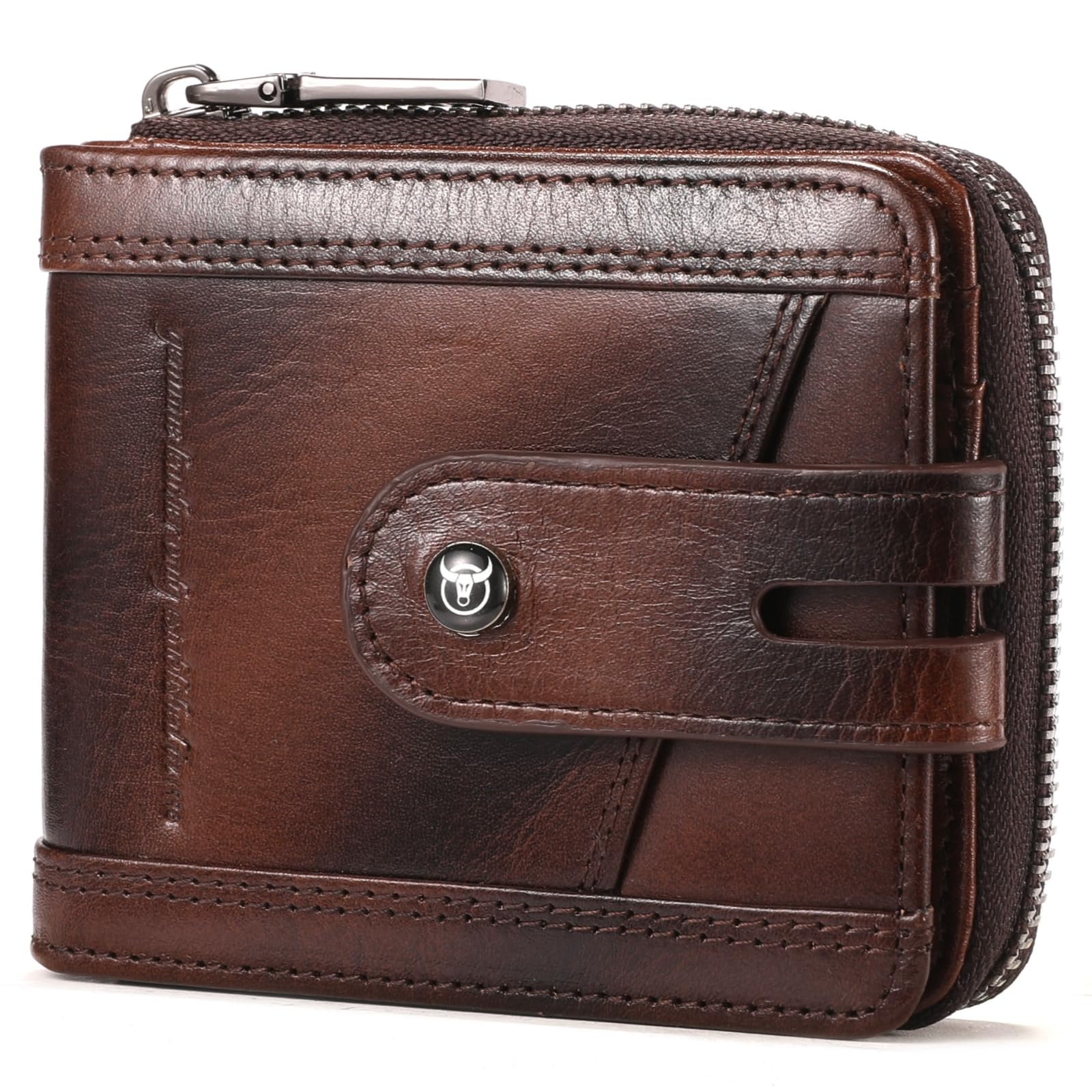 BULLCAPTAIN Leather Zipper Wallet for Men – RFID Blocking