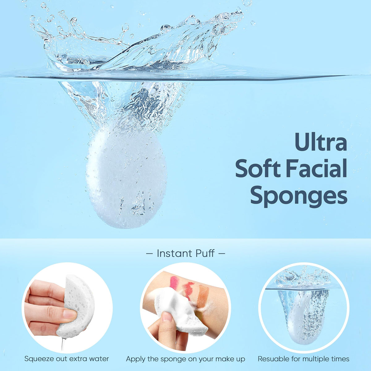 GAINWELL 50 Count Compressed Facial Sponges White Cellulose - GAINWELL Official Imagery - 3